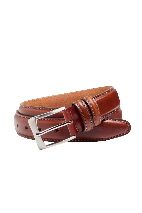 40mm Stitched Edge Full Grain Leather Belt - Brandy