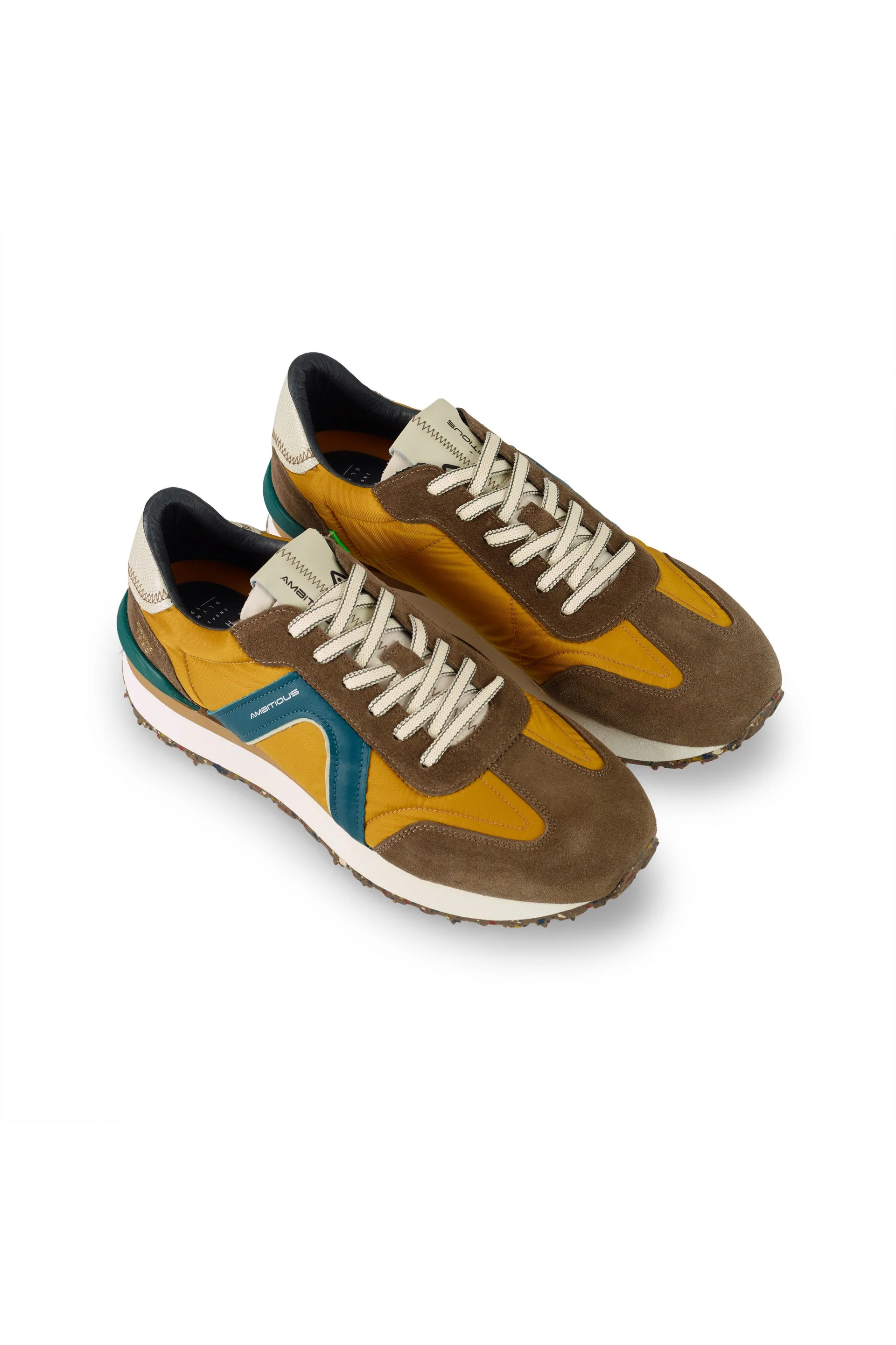 Rhome Retro Trainers - Taupe/Yellow - Image 3