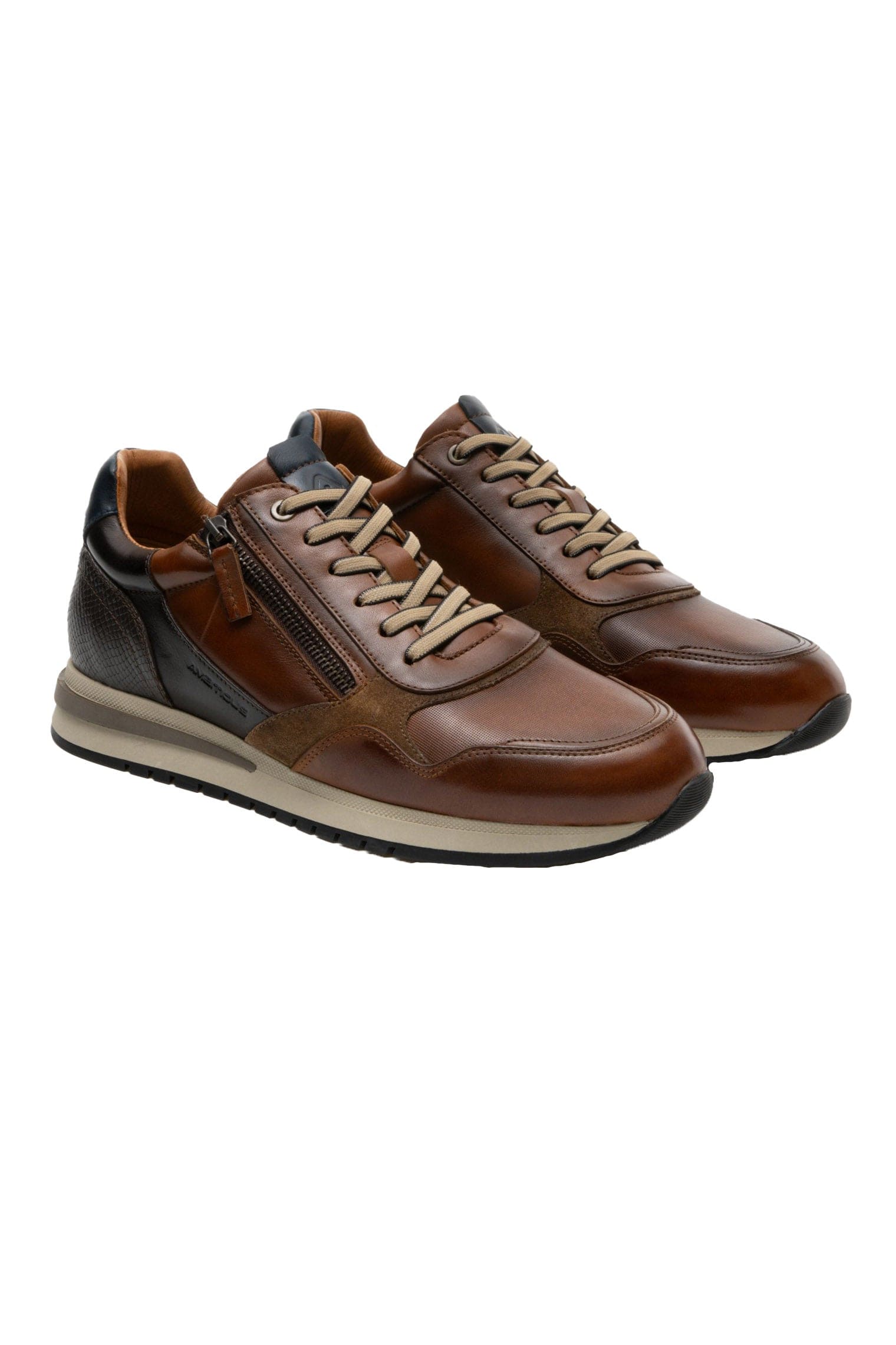Temple Side Zip Trainers - Cognac - Image 2