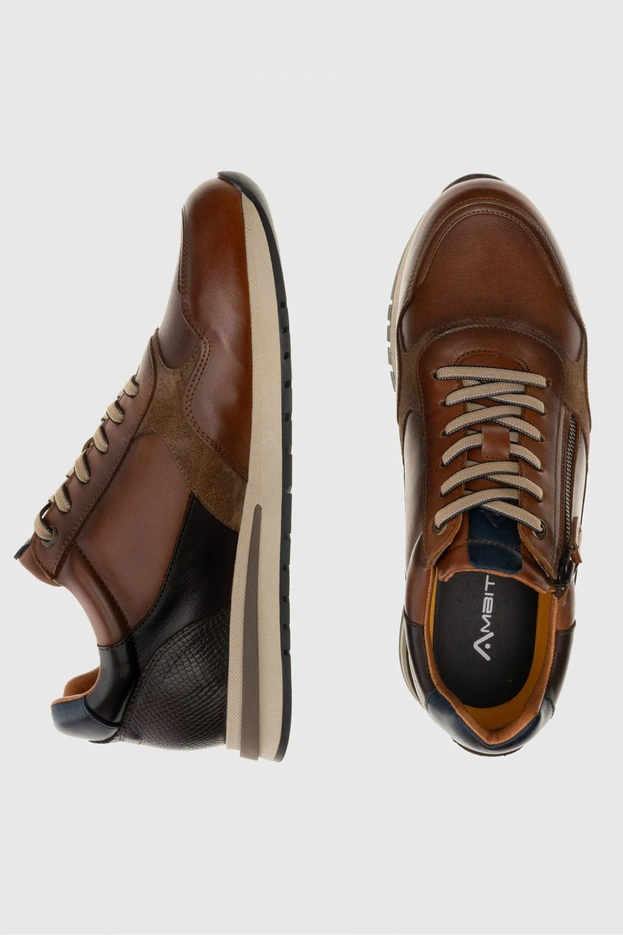 Temple Side Zip Trainers - Cognac - Image 3