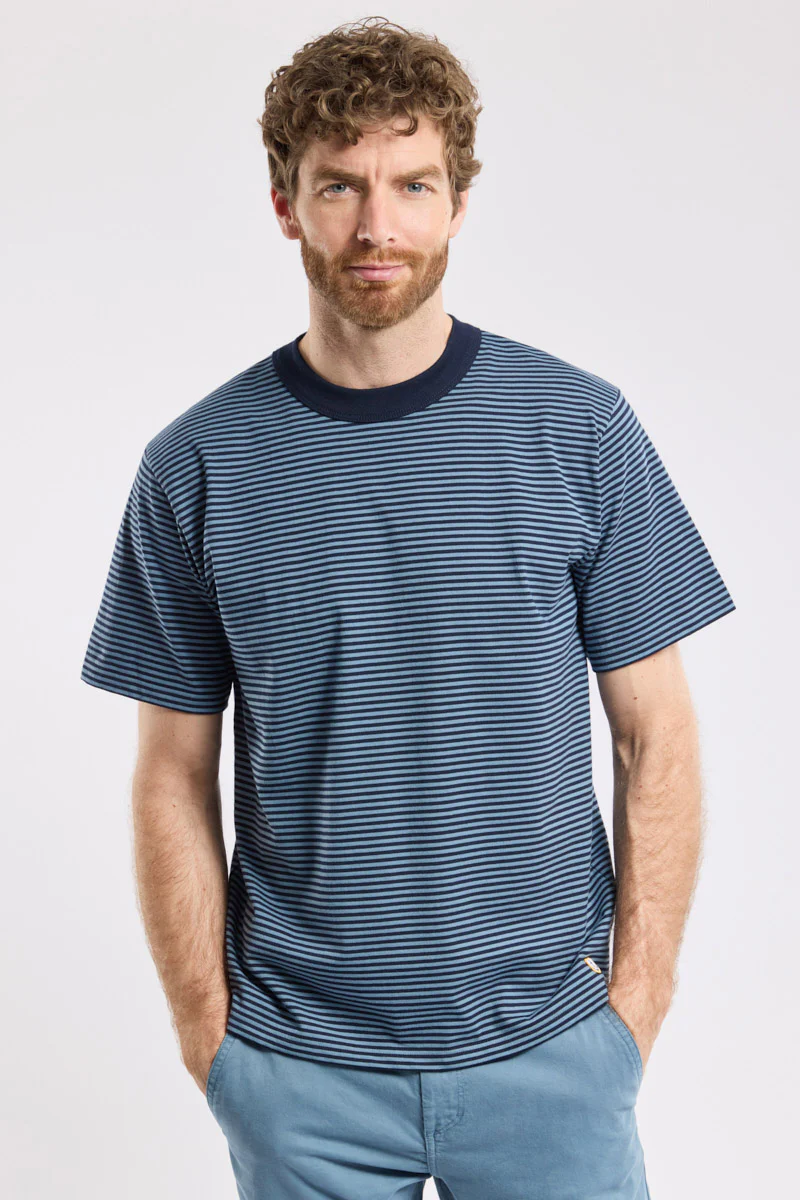 Heritage Striped Organic Cotton T-Shirt - Marine Deep/Bluefin