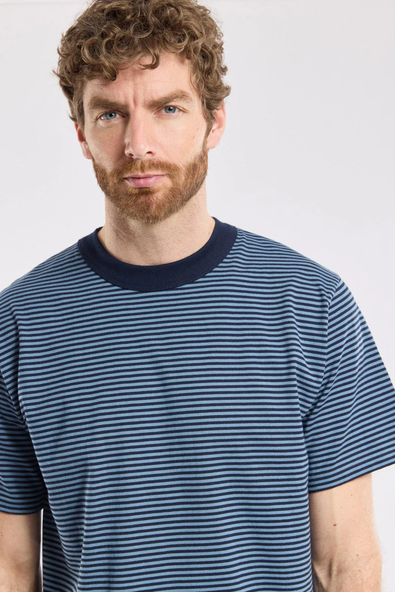 Heritage Striped Organic Cotton T-Shirt - Marine Deep/Bluefin - Image 2