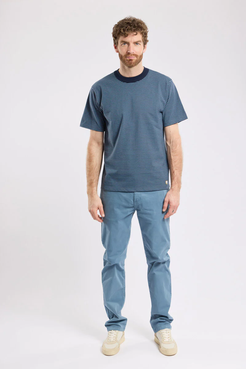 Heritage Striped Organic Cotton T-Shirt - Marine Deep/Bluefin - Image 3