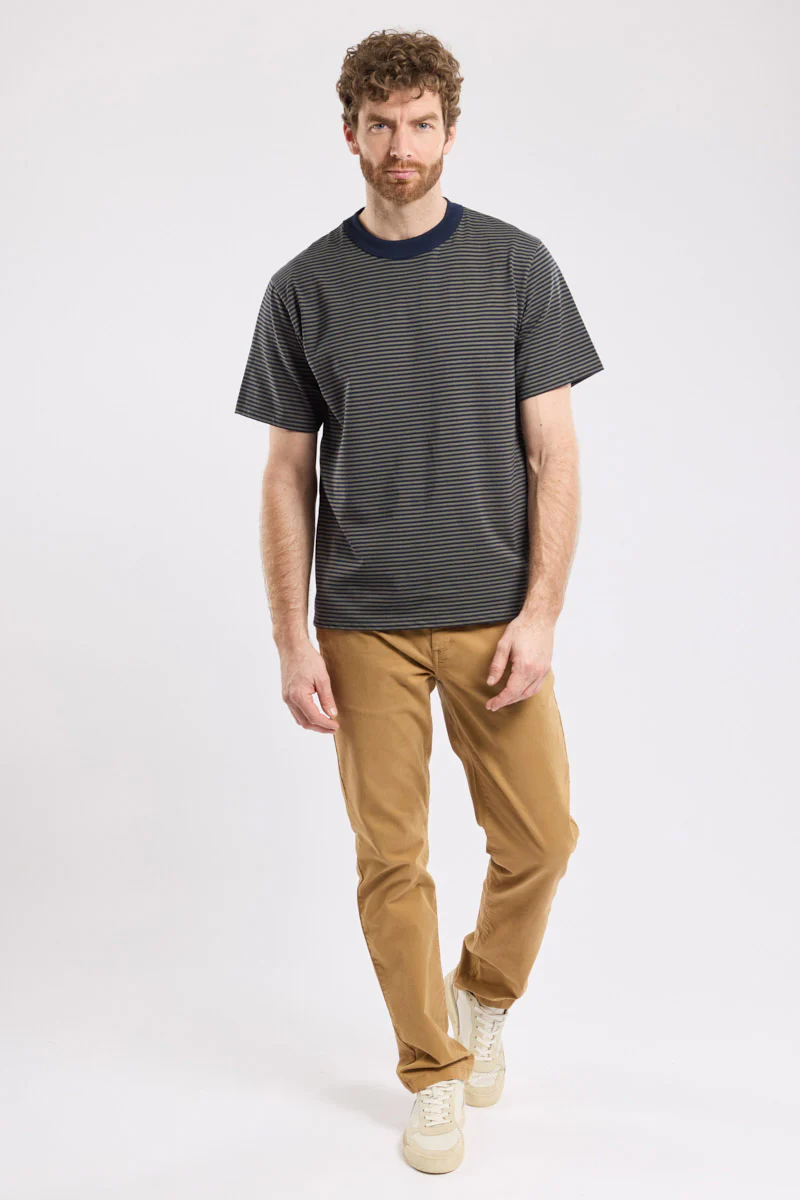 Heritage Striped Organic Cotton T-Shirt - Marine Deep/Chimera - Image 2