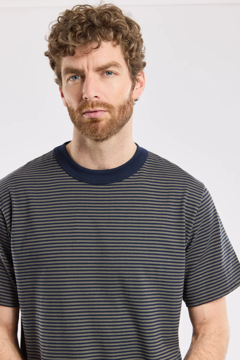 Heritage Striped Organic Cotton T-Shirt - Marine Deep/Chimera - Image 3