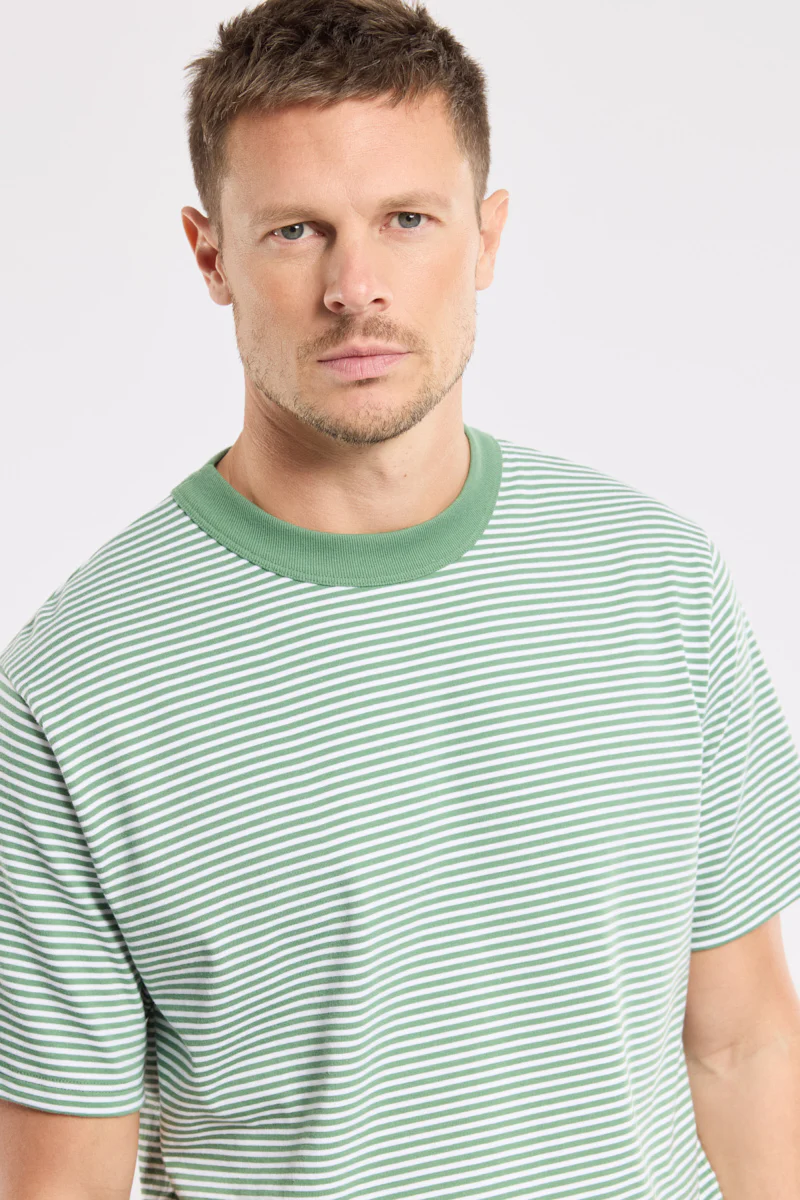 Organic Heritage Stripe T-Shirt - Ivy/Blanc - Image 2
