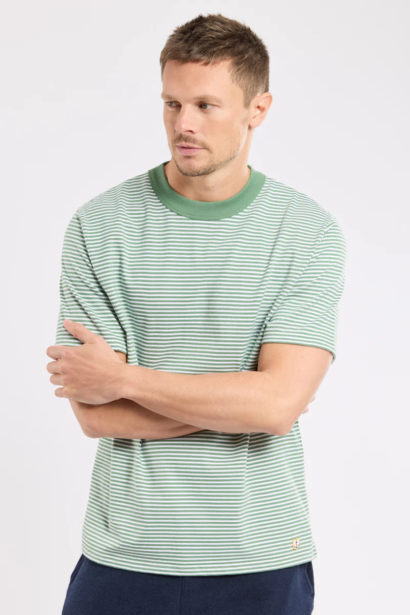 Organic Heritage Stripe T-Shirt - Ivy/Blanc - Image 4