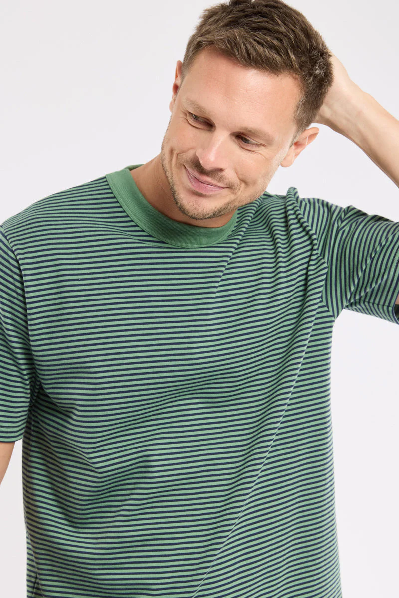 Organic Heritage Stripe T-Shirt - Ivy/Marine Deep - Image 2