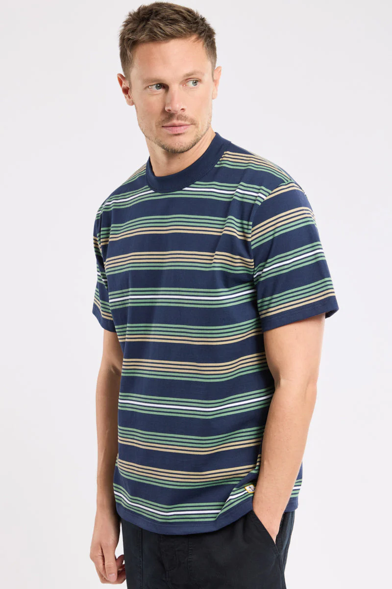 Organic Heritage Stripe T-Shirt - Marine Deep/Ivy/Treehouse - Image 2