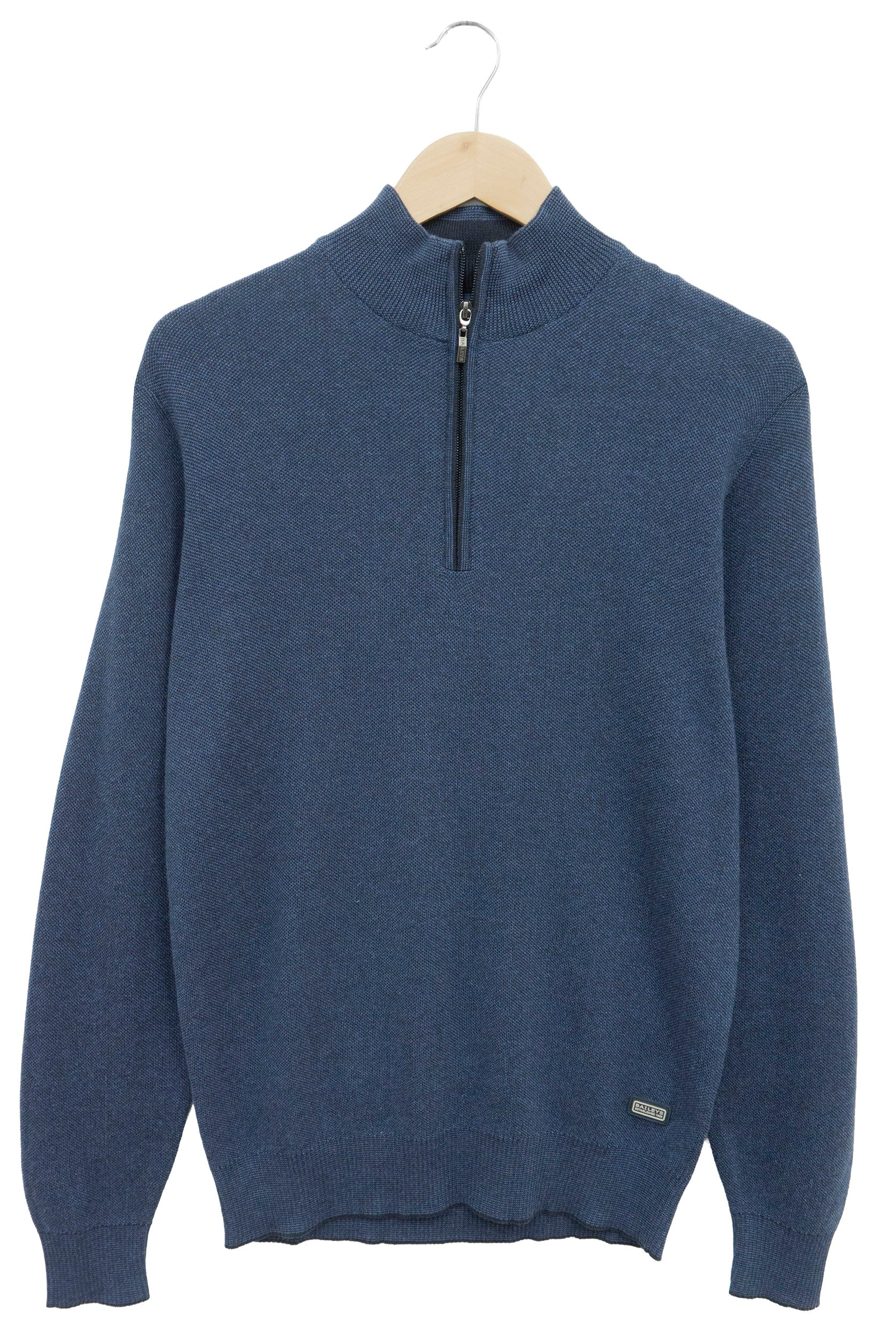 Quarter Zip Cotton Knit Sweatshirt - Dark Denim