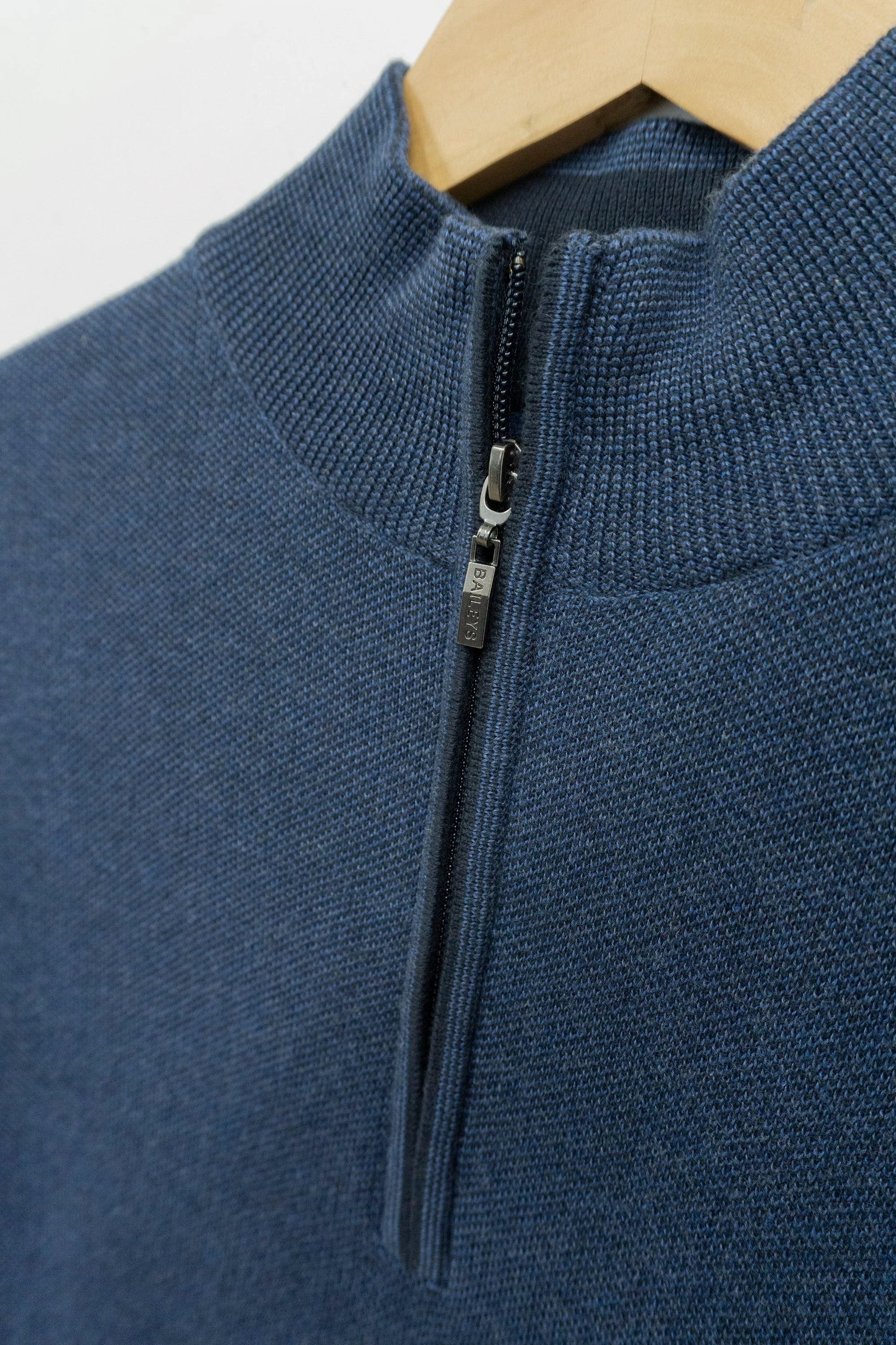 Quarter Zip Cotton Knit Sweatshirt - Dark Denim - Image 2