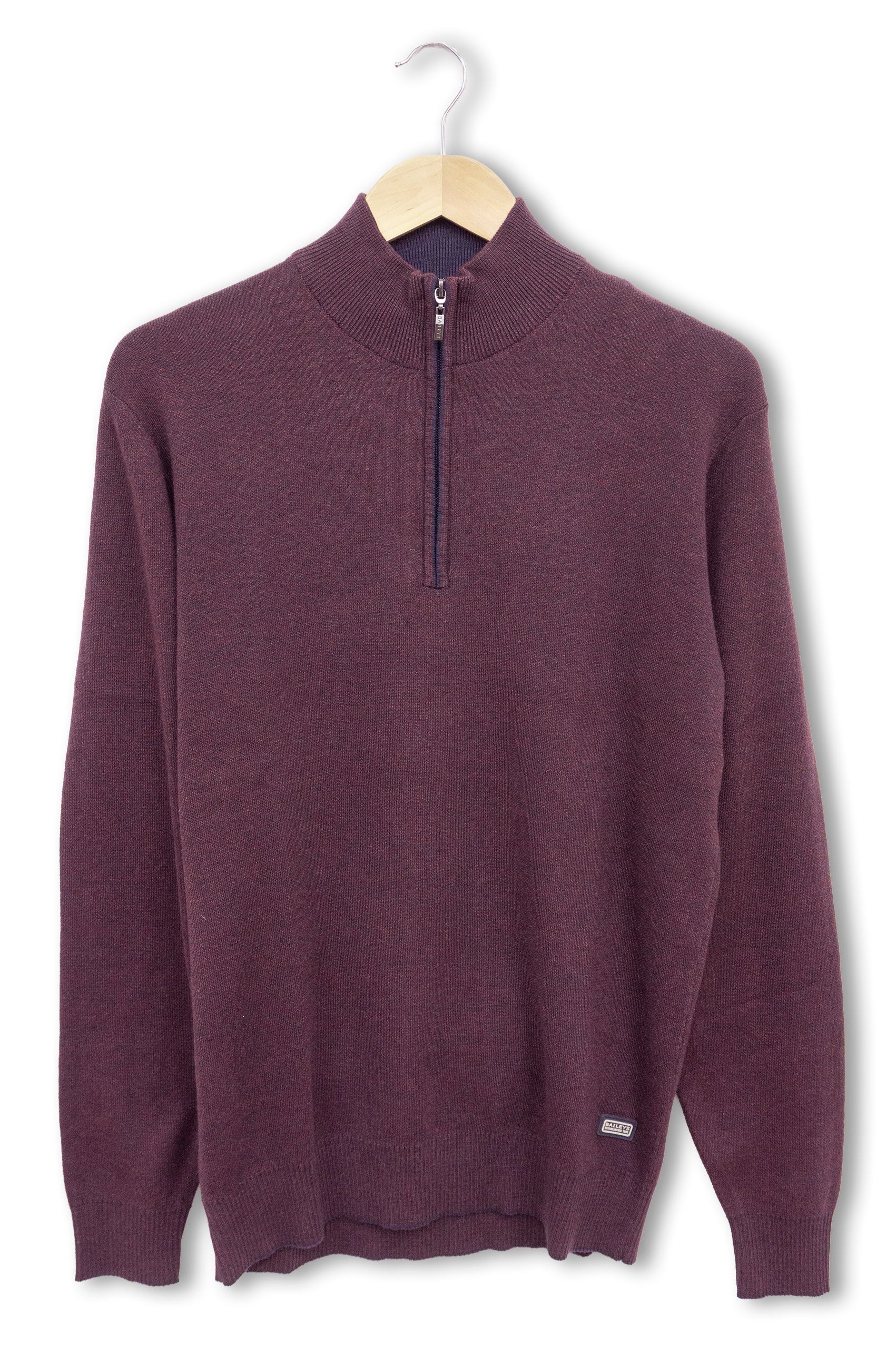 Quarter Zip Cotton Knit Sweatshirt - Deep Mauve