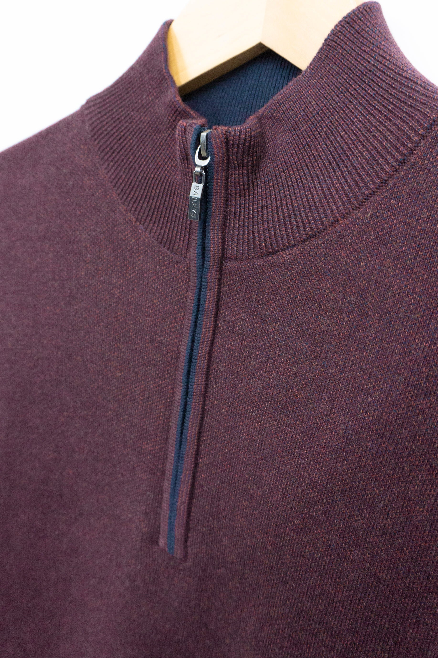 Quarter Zip Cotton Knit Sweatshirt - Deep Mauve - Image 2
