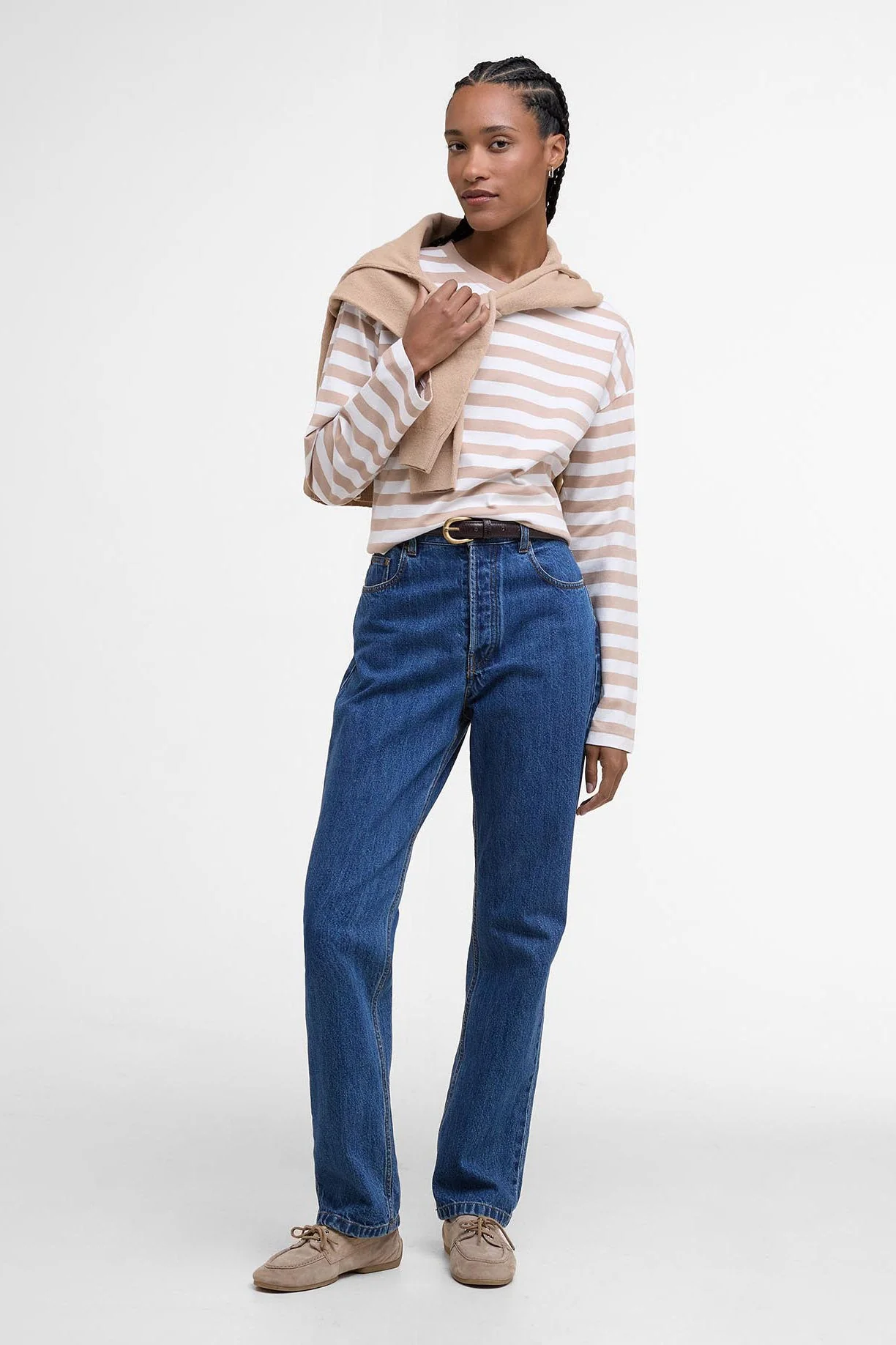 Bede Oversized Long-Sleeve T-Shirt - Pale Camel Stripe - Image 6