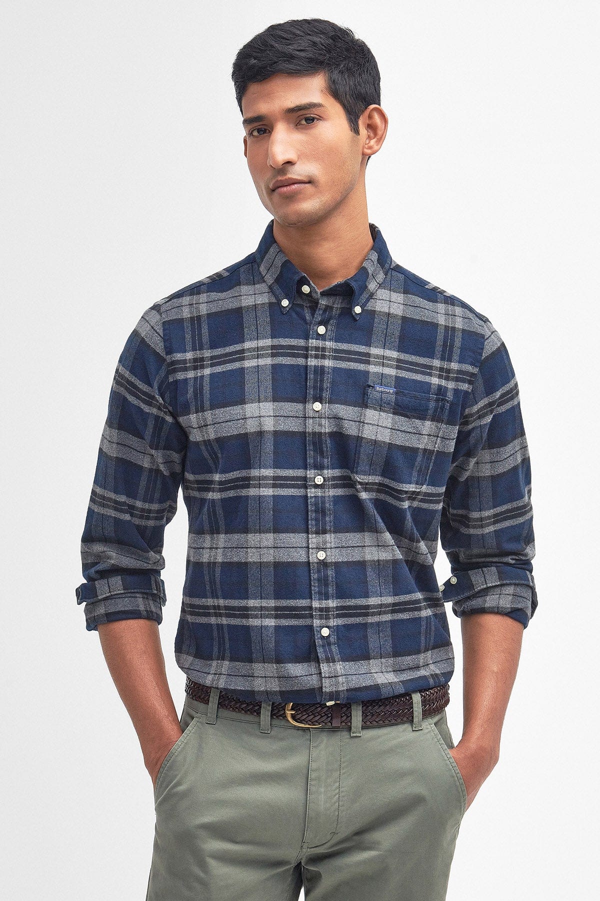 Betsom Tailored Checked Shirt - Grey Marl - Image 2