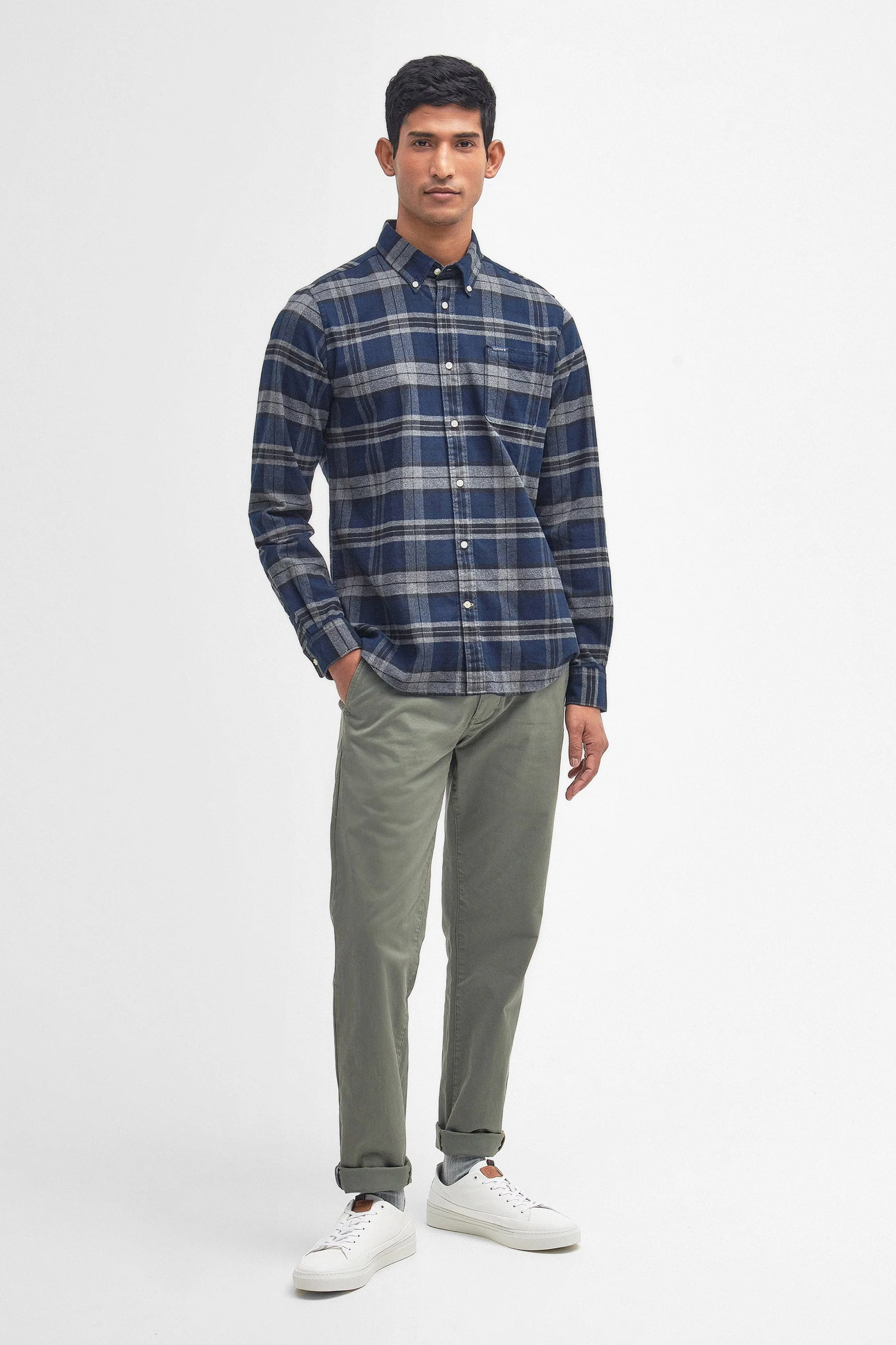 Betsom Tailored Checked Shirt - Grey Marl - Image 4