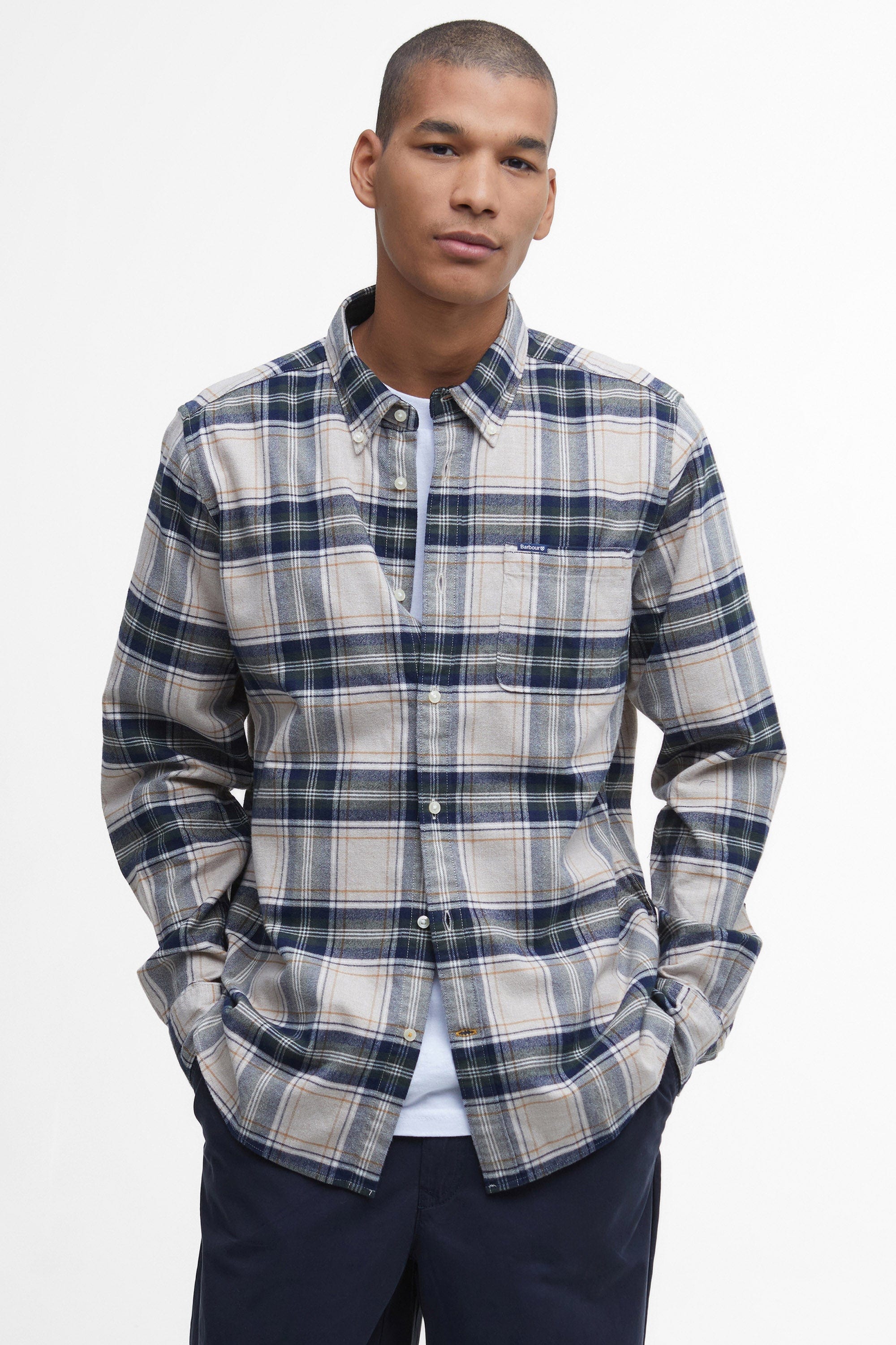 Betsom Tailored Checked Shirt - Stone Marl - Image 2