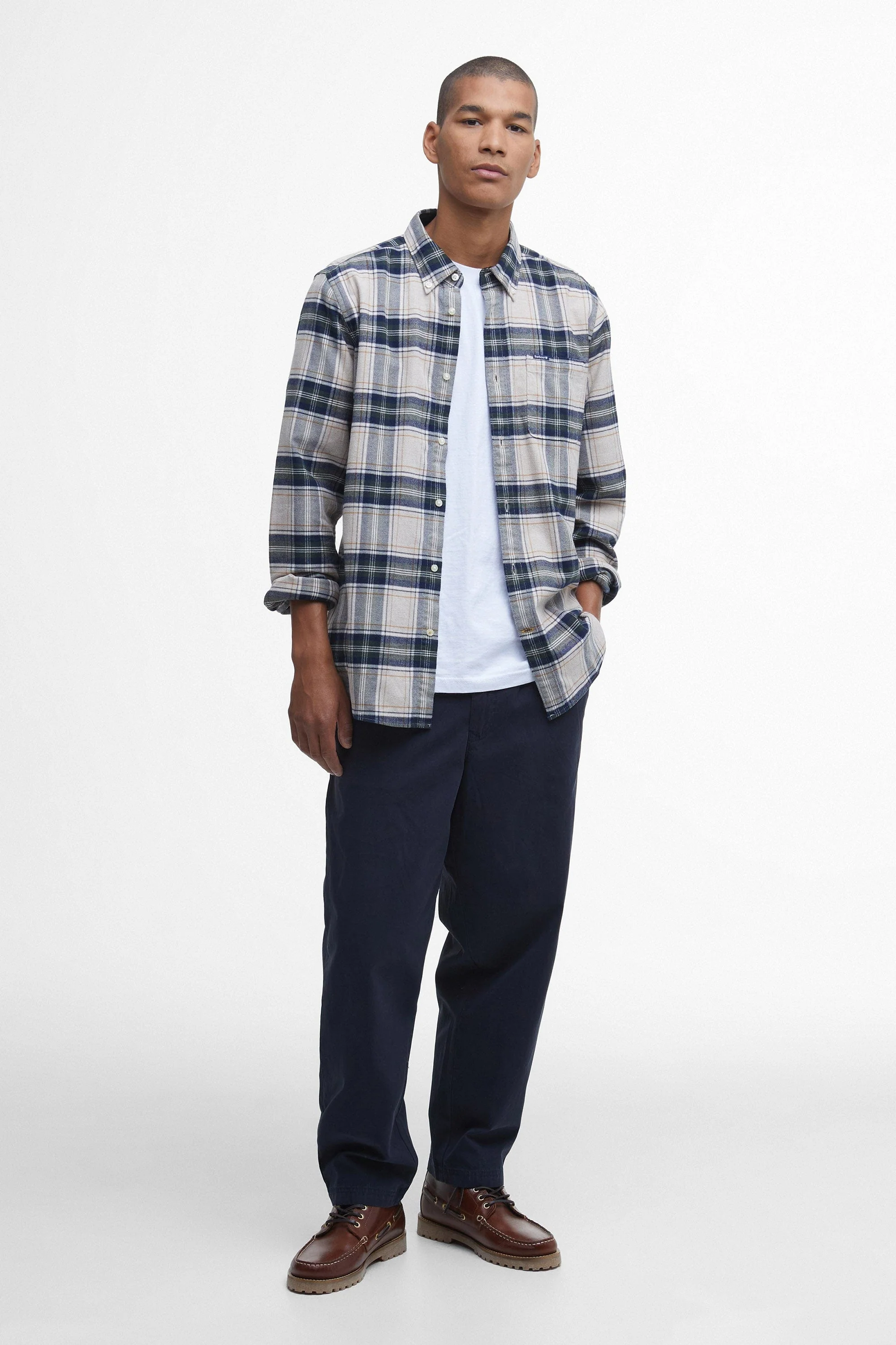 Betsom Tailored Checked Shirt - Stone Marl - Image 4