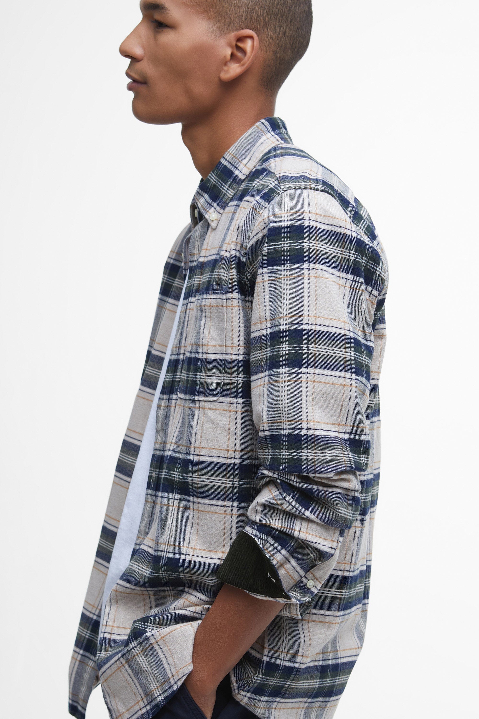 Betsom Tailored Checked Shirt - Stone Marl - Image 6