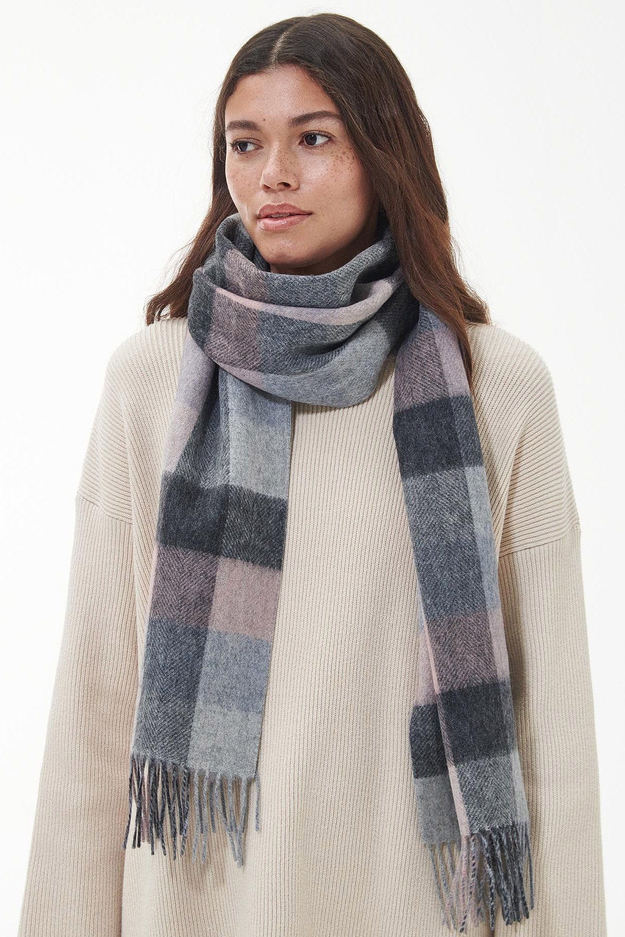 Birch Check Scarf - Pearl Grey - Image 3
