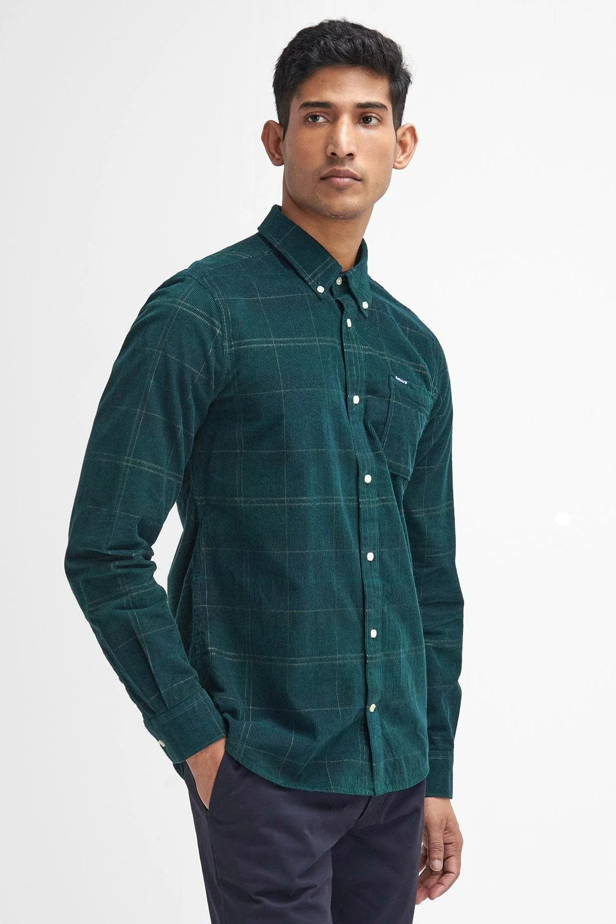 Blair Tailored Tartan Cord Shirt - Green Loch - Image 2