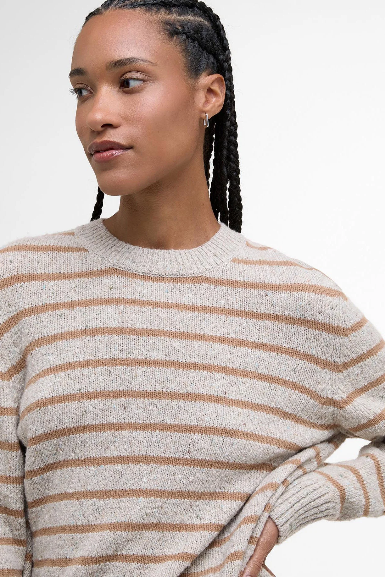 Claydon Striped Crew Neck Jumper - Oatmeal Stripe - Image 4