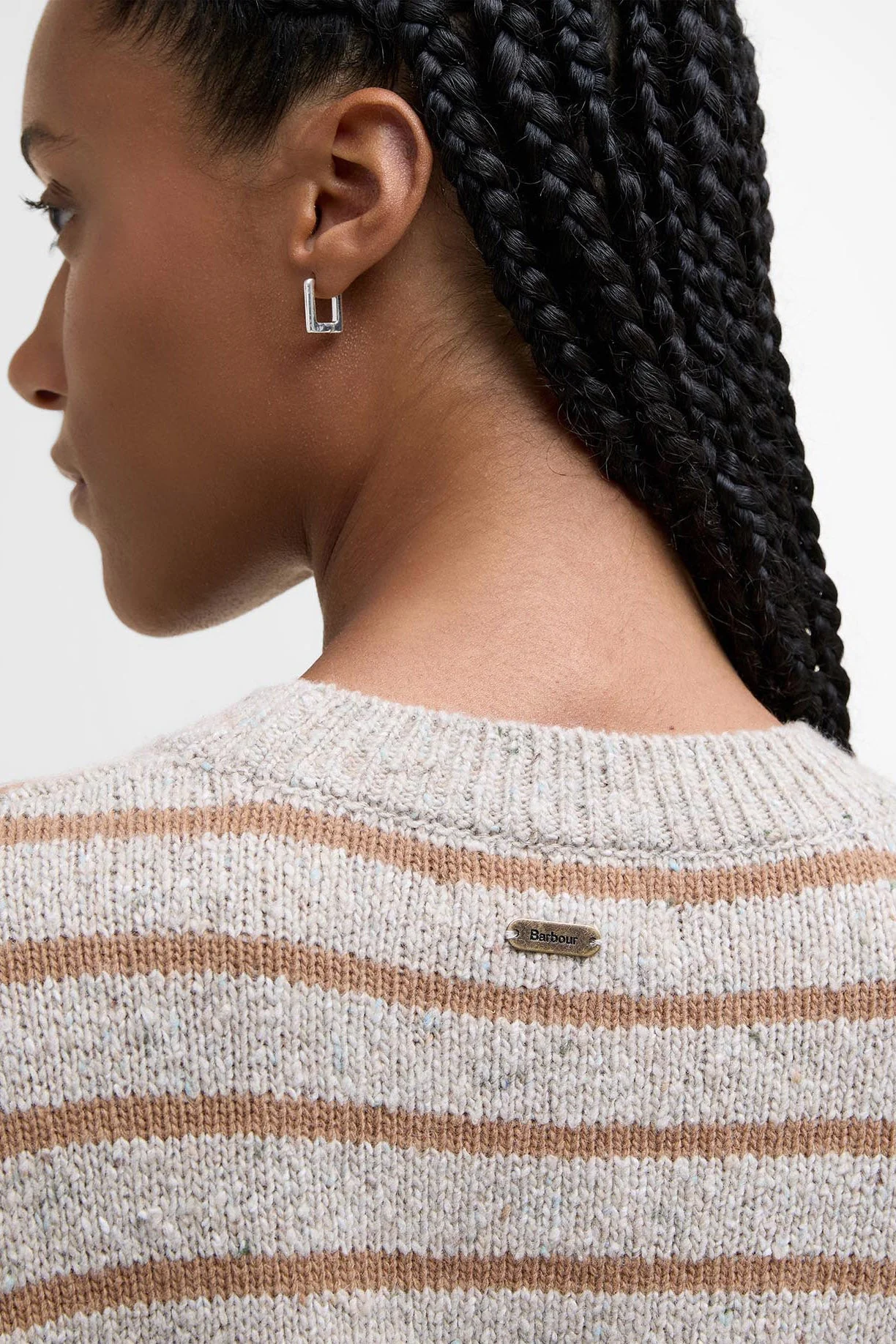 Claydon Striped Crew Neck Jumper - Oatmeal Stripe - Image 5