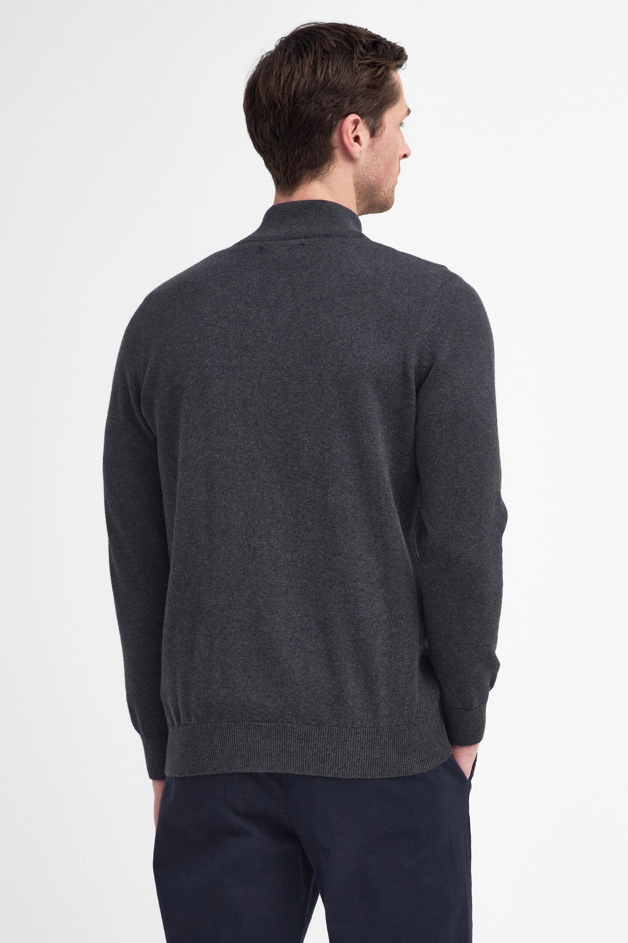 Cotton Half Zip Knitted Jumper - Charcoal - Image 3
