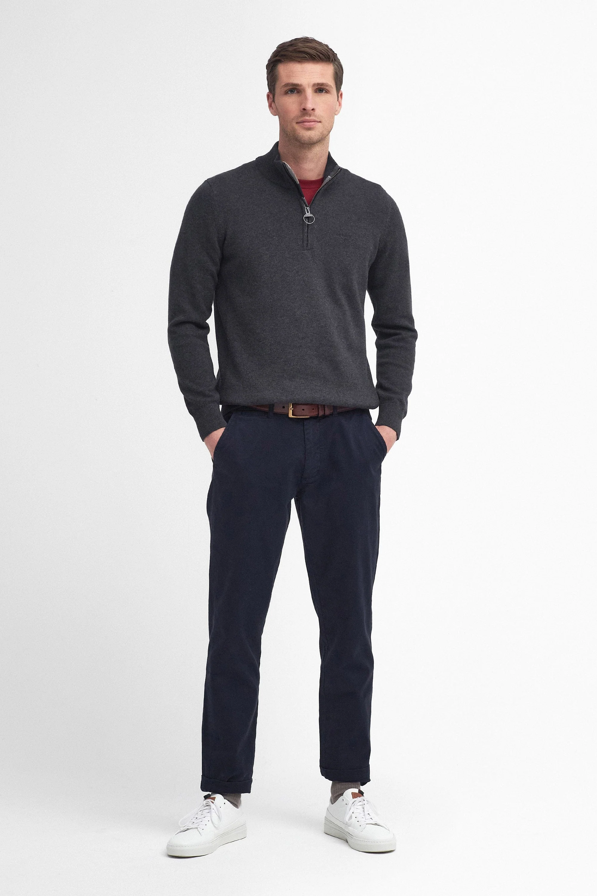 Cotton Half Zip Knitted Jumper - Charcoal - Image 4