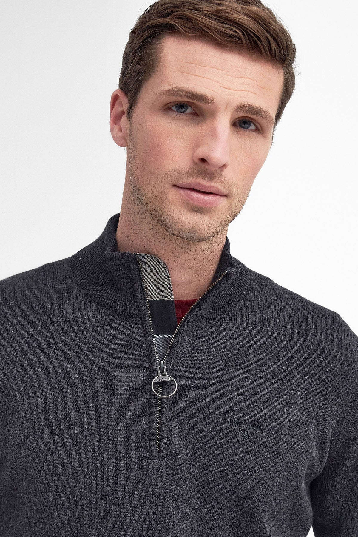 Cotton Half Zip Knitted Jumper - Charcoal - Image 5