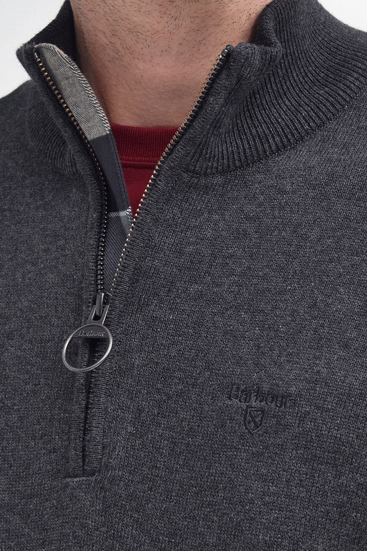 Cotton Half Zip Knitted Jumper - Charcoal - Image 6