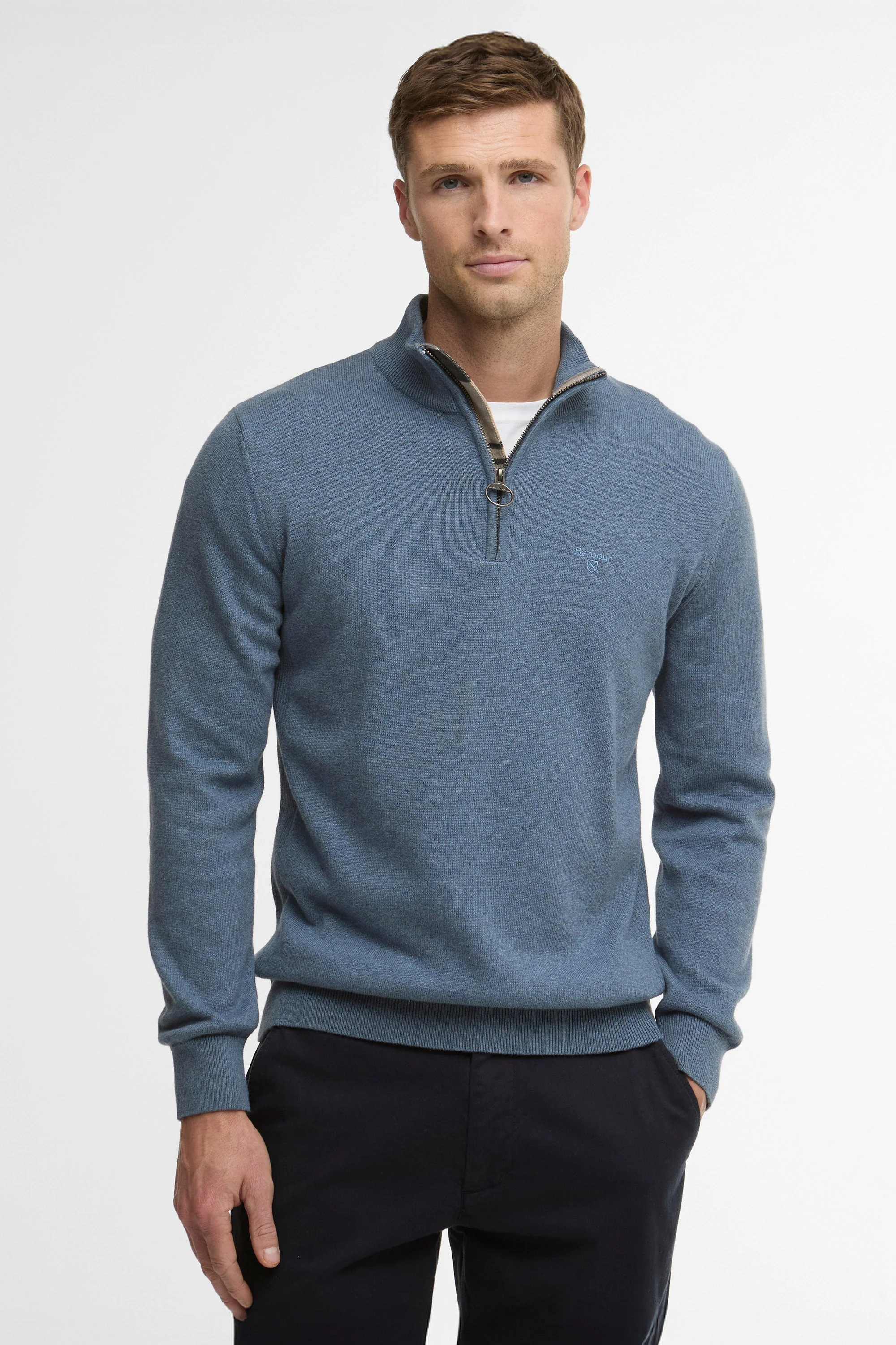 Cotton Half Zip Knitted Jumper - Dusk Blue - Image 2
