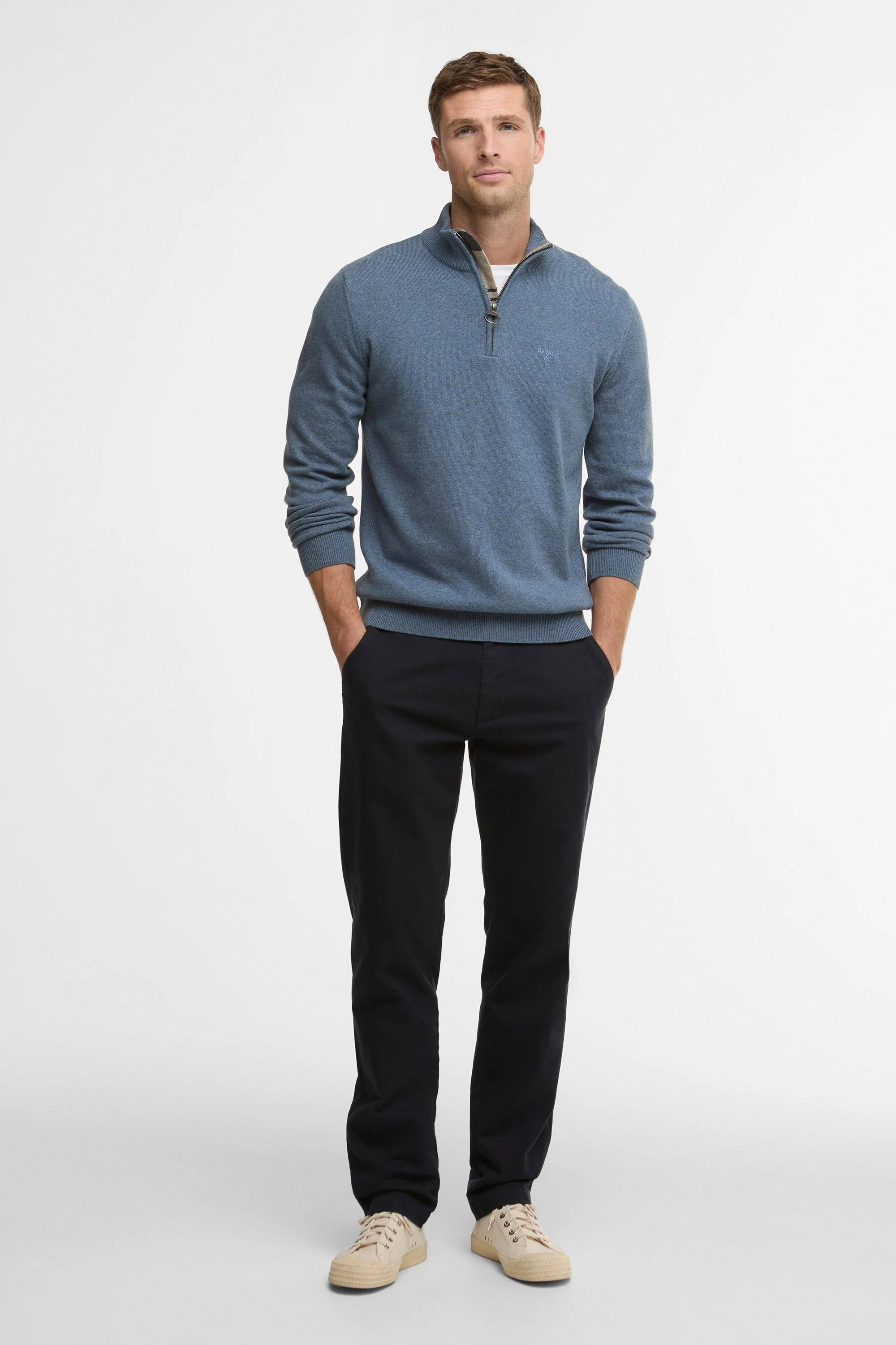 Cotton Half Zip Knitted Jumper - Dusk Blue - Image 5