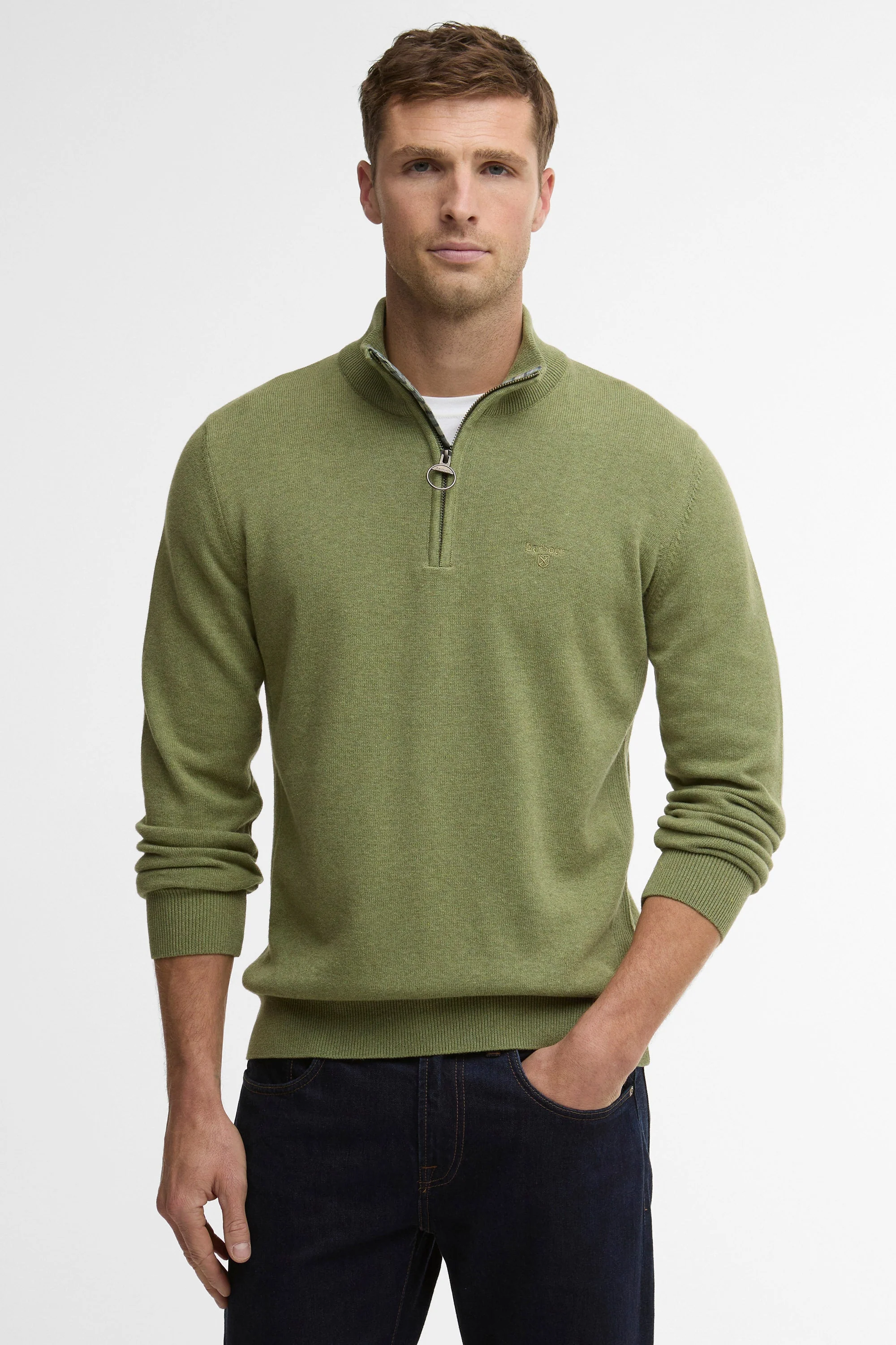 Cotton Half Zip Knitted Jumper - Laurel Green - Image 2