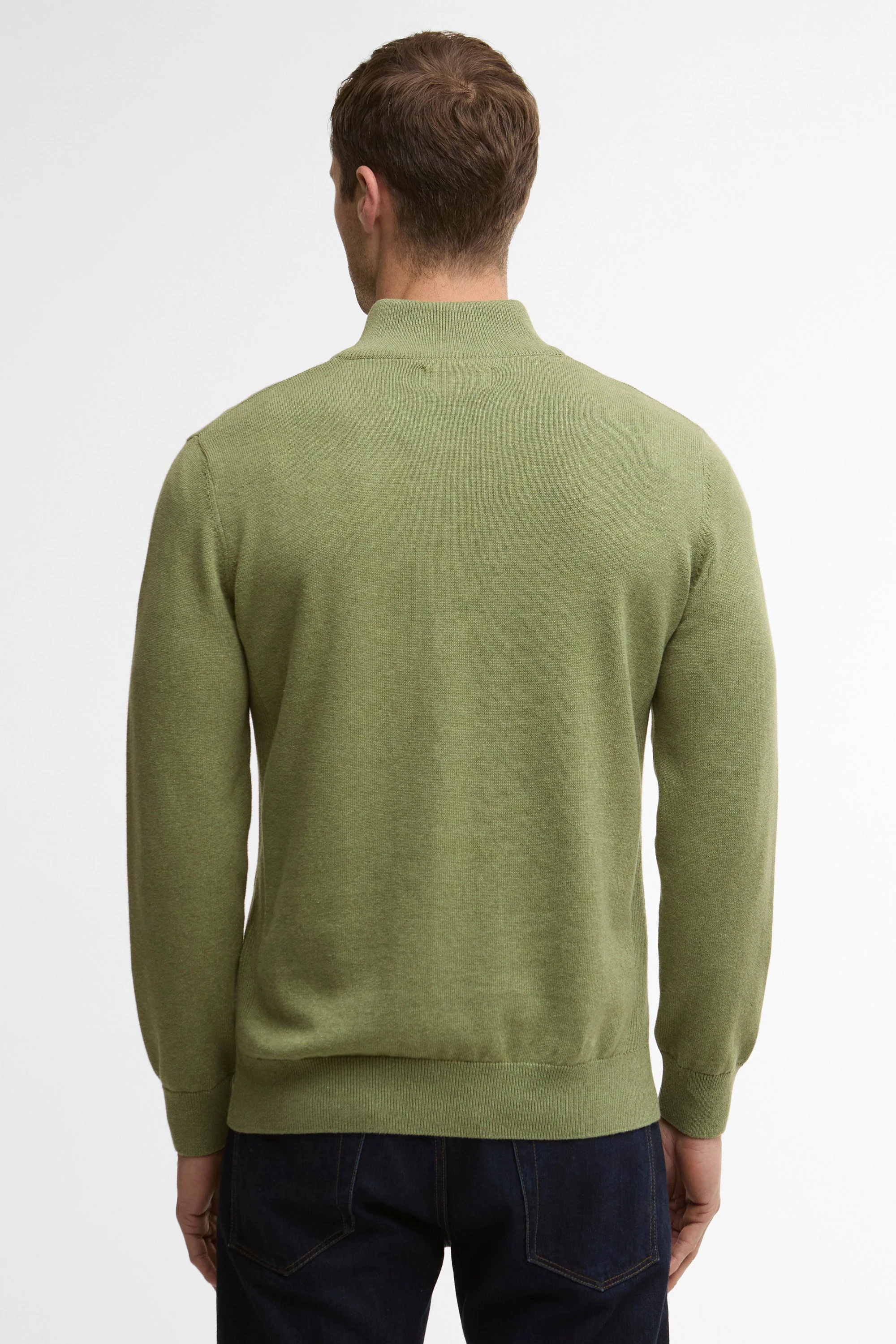 Cotton Half Zip Knitted Jumper - Laurel Green - Image 3