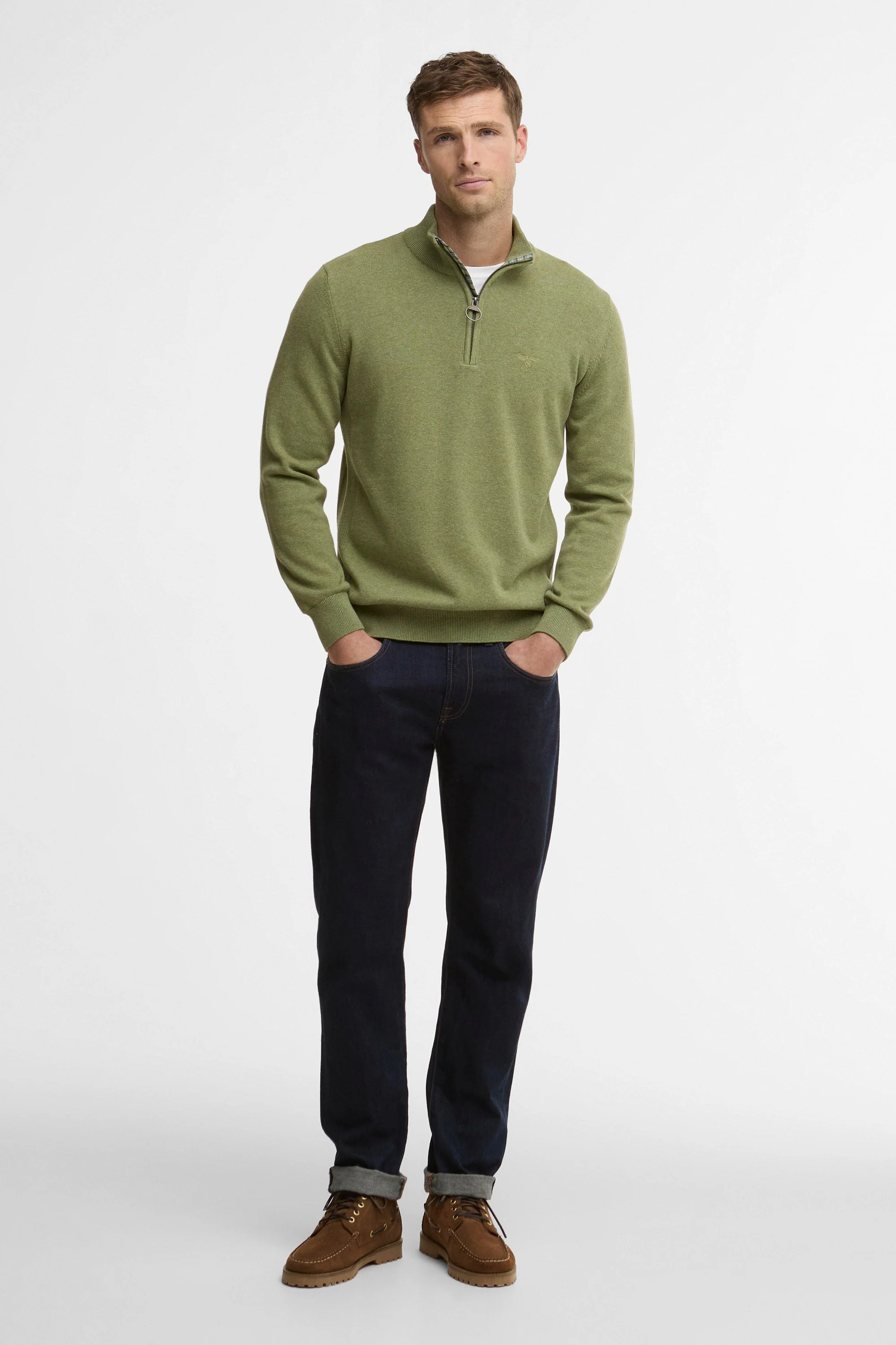 Cotton Half Zip Knitted Jumper - Laurel Green - Image 5