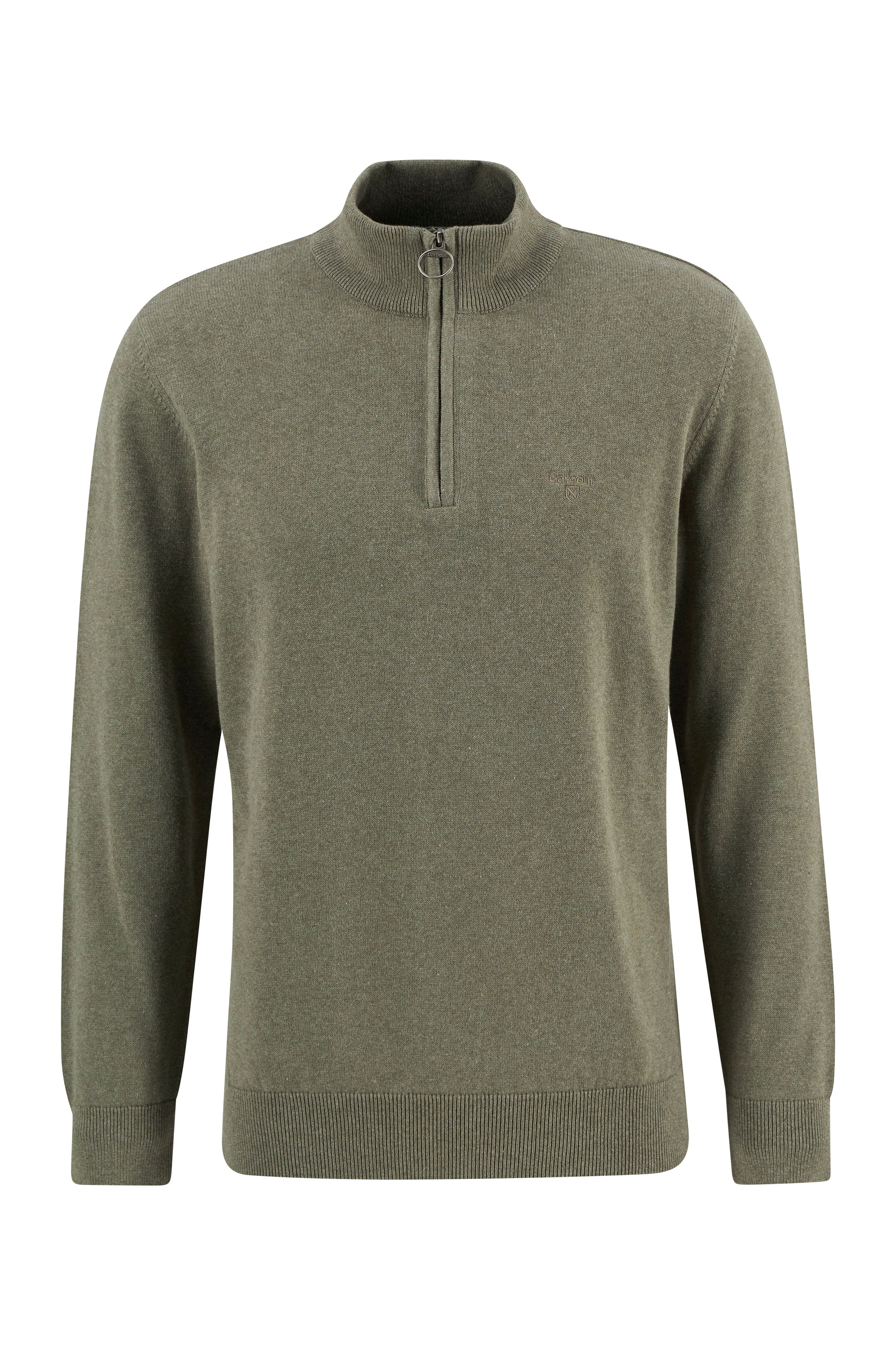 Cotton Half Zip Knitted Jumper - Smokey Olive