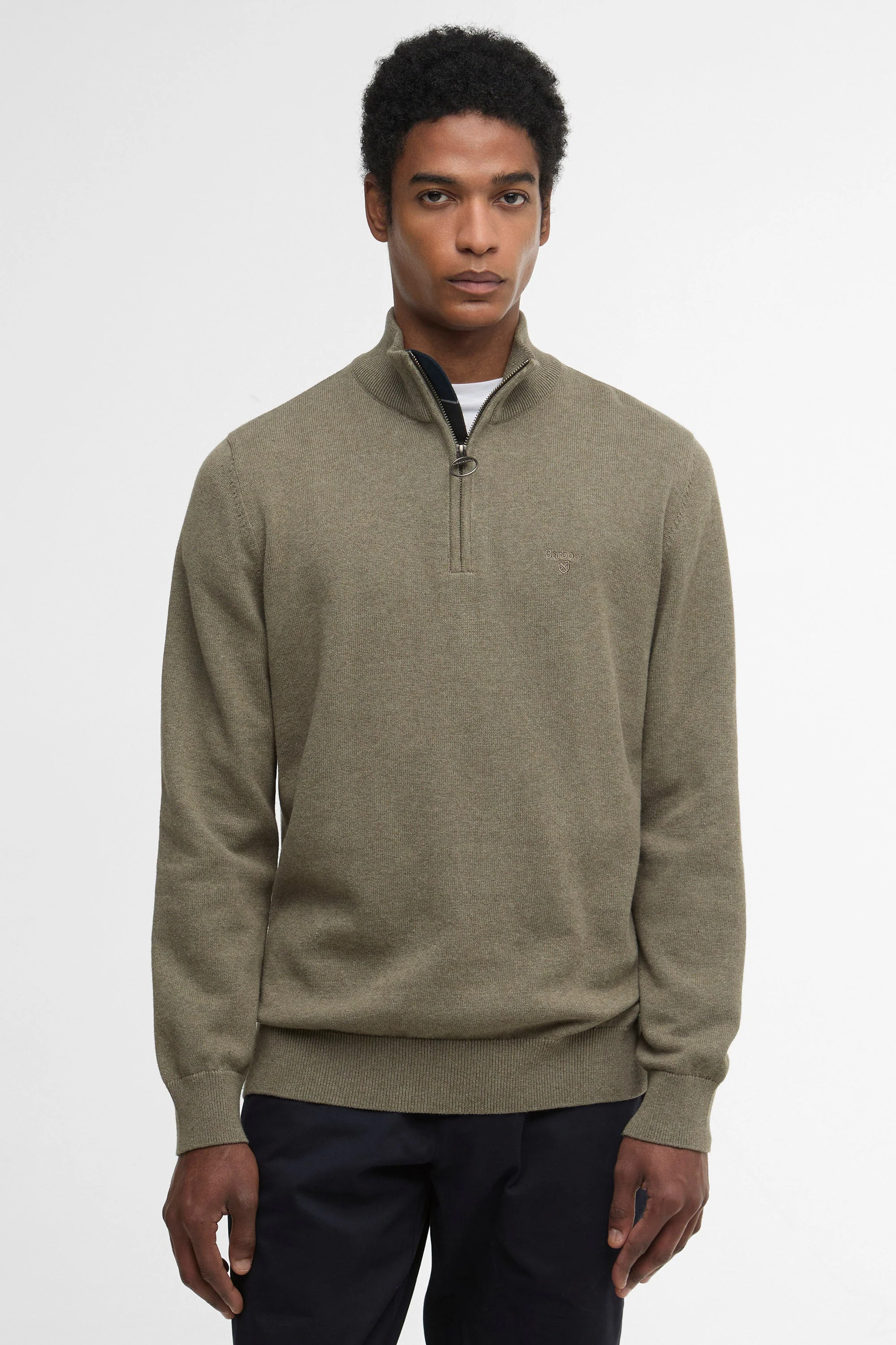 Cotton Half Zip Knitted Jumper - Smokey Olive - Image 2