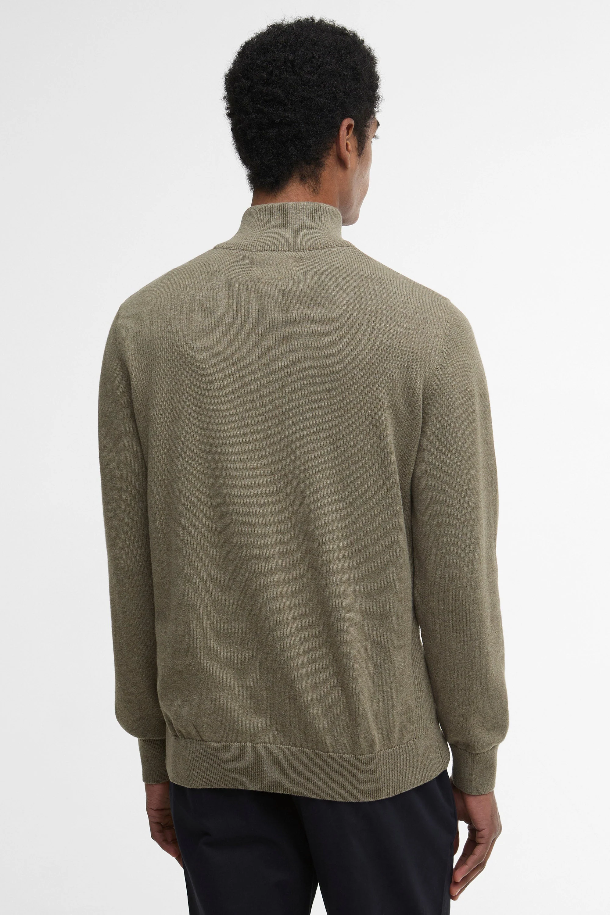 Cotton Half Zip Knitted Jumper - Smokey Olive - Image 3