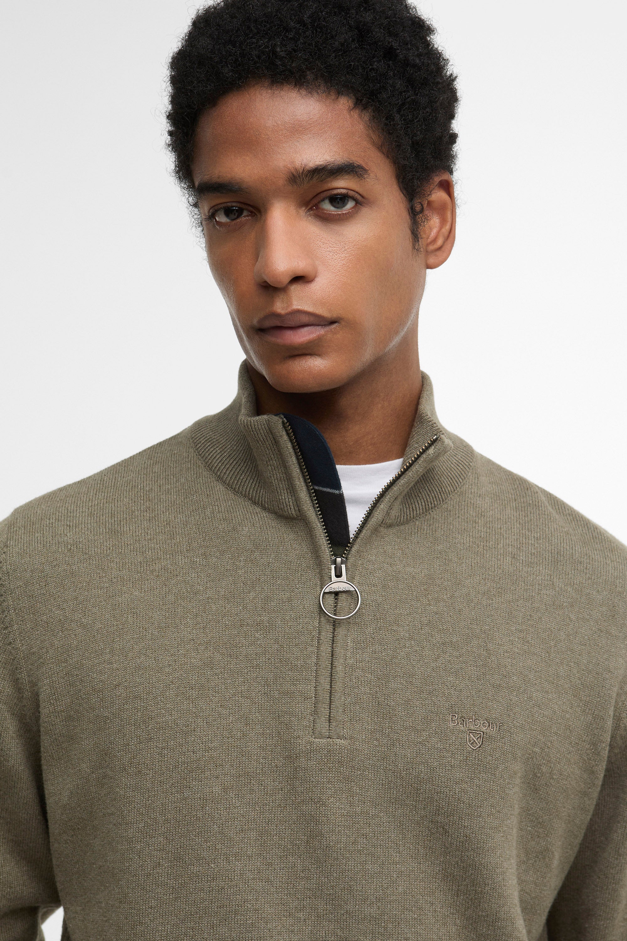 Cotton Half Zip Knitted Jumper - Smokey Olive - Image 4
