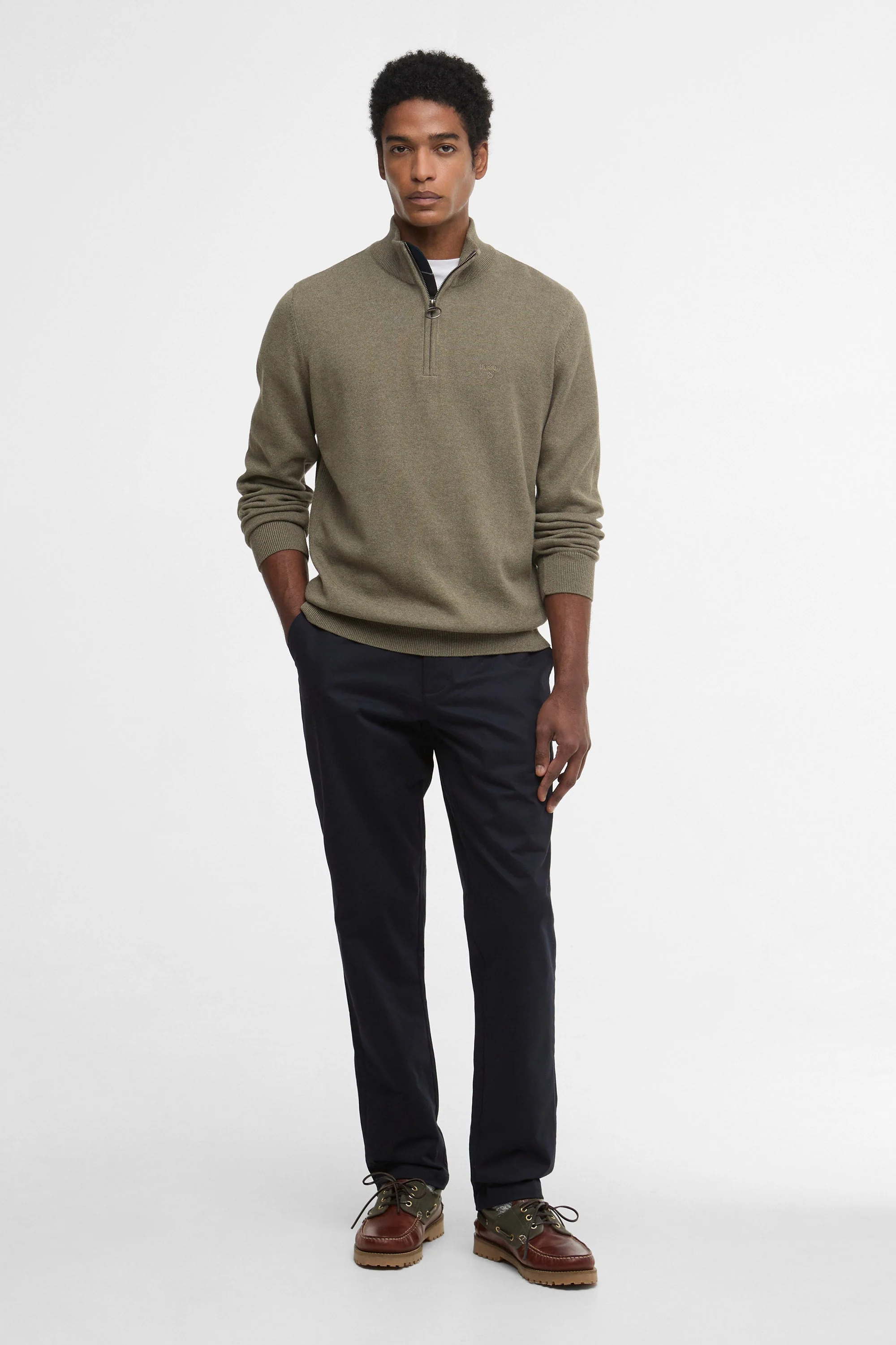 Cotton Half Zip Knitted Jumper - Smokey Olive - Image 5