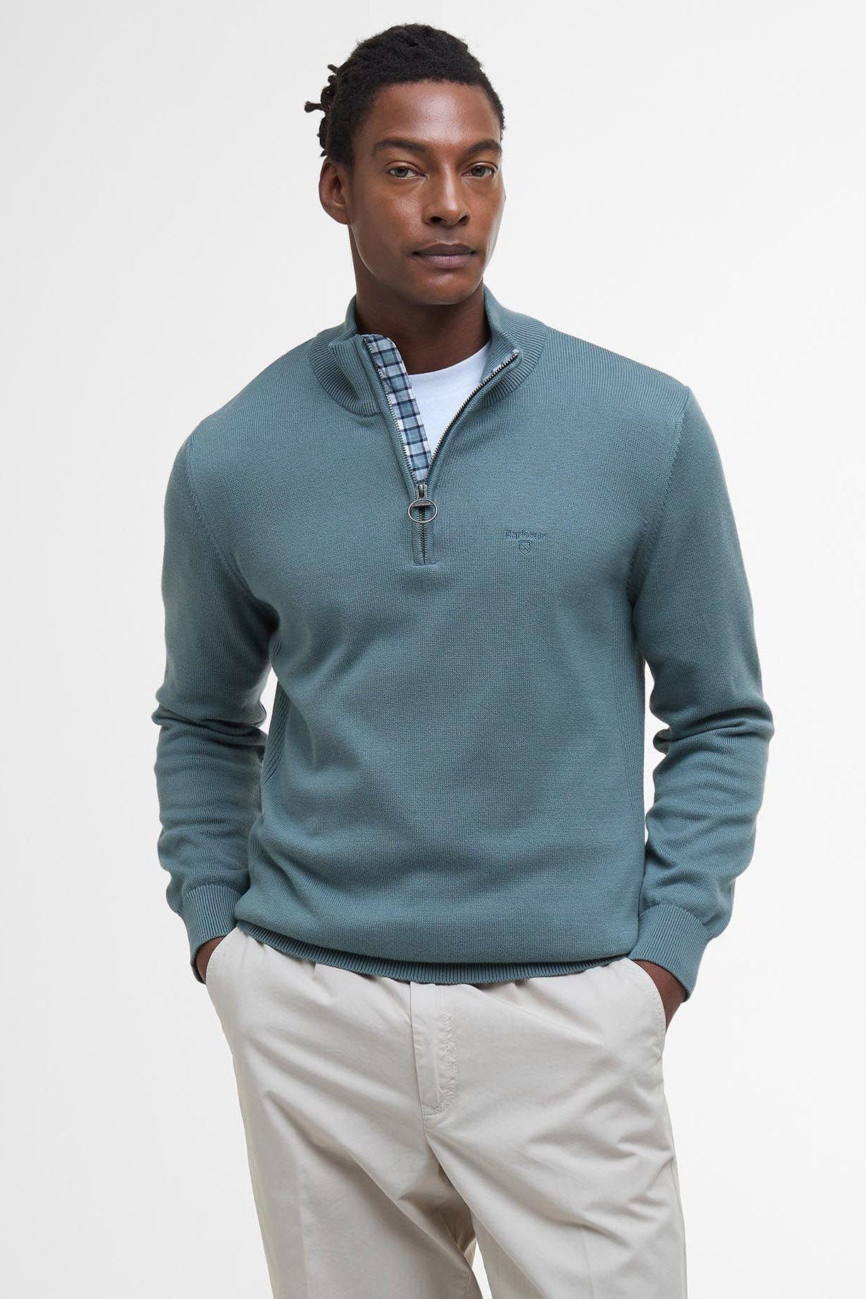 Cotton Half Zip Knitted Jumper - Vintage Teal - Image 2