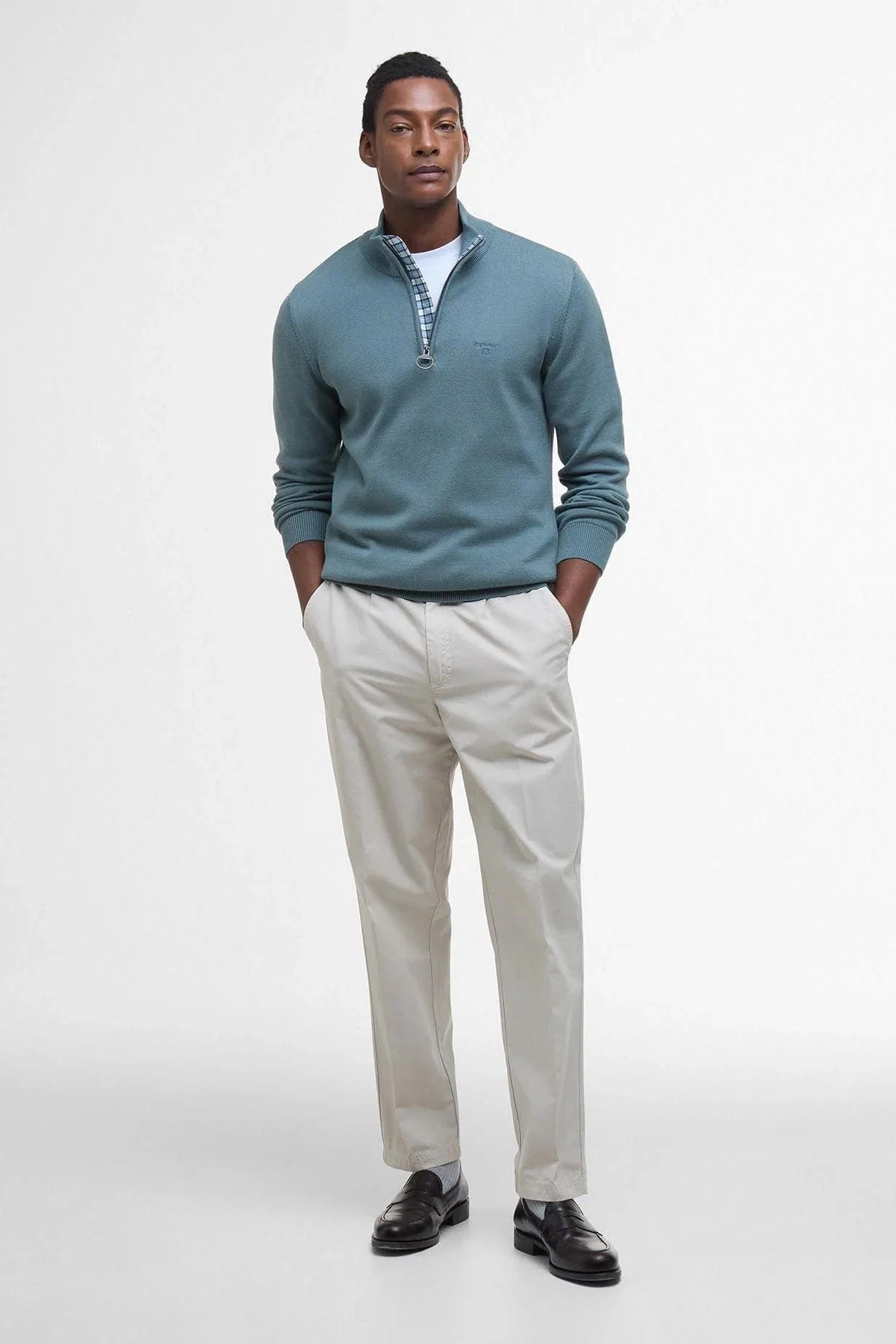 Cotton Half Zip Knitted Jumper - Vintage Teal - Image 4