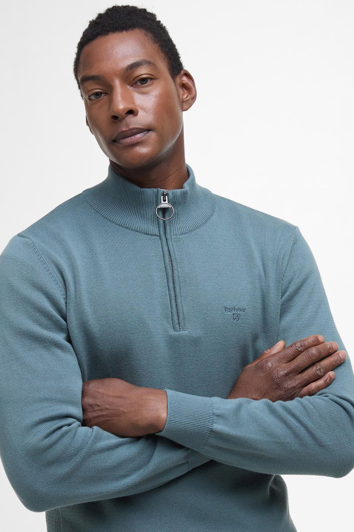 Cotton Half Zip Knitted Jumper - Vintage Teal - Image 5