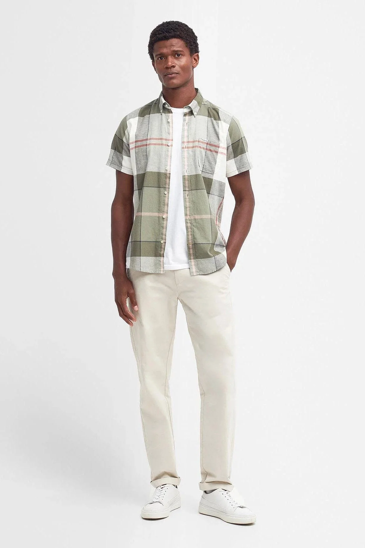 Douglas Short Sleeve Tailored Fit Shirt - Glenmore Olive Tartan - Image 3