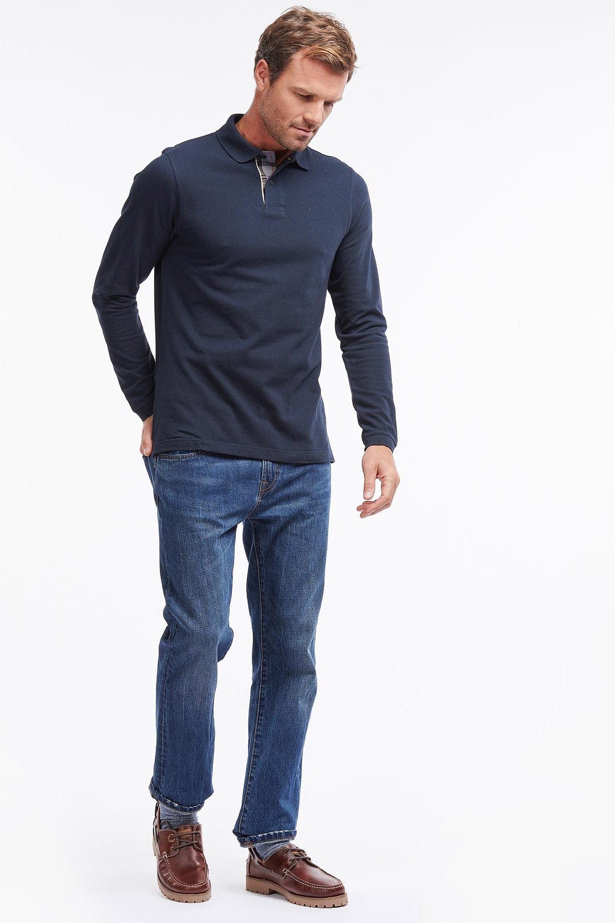 Essential Long Sleeve Sports Polo - Navy - Image 5