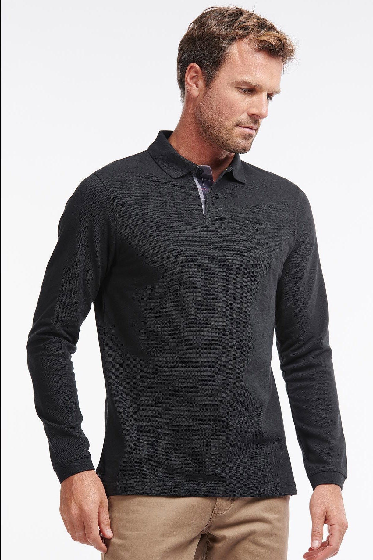 Essential Long Sleeve Sports Polo Shirt - Black - Image 2