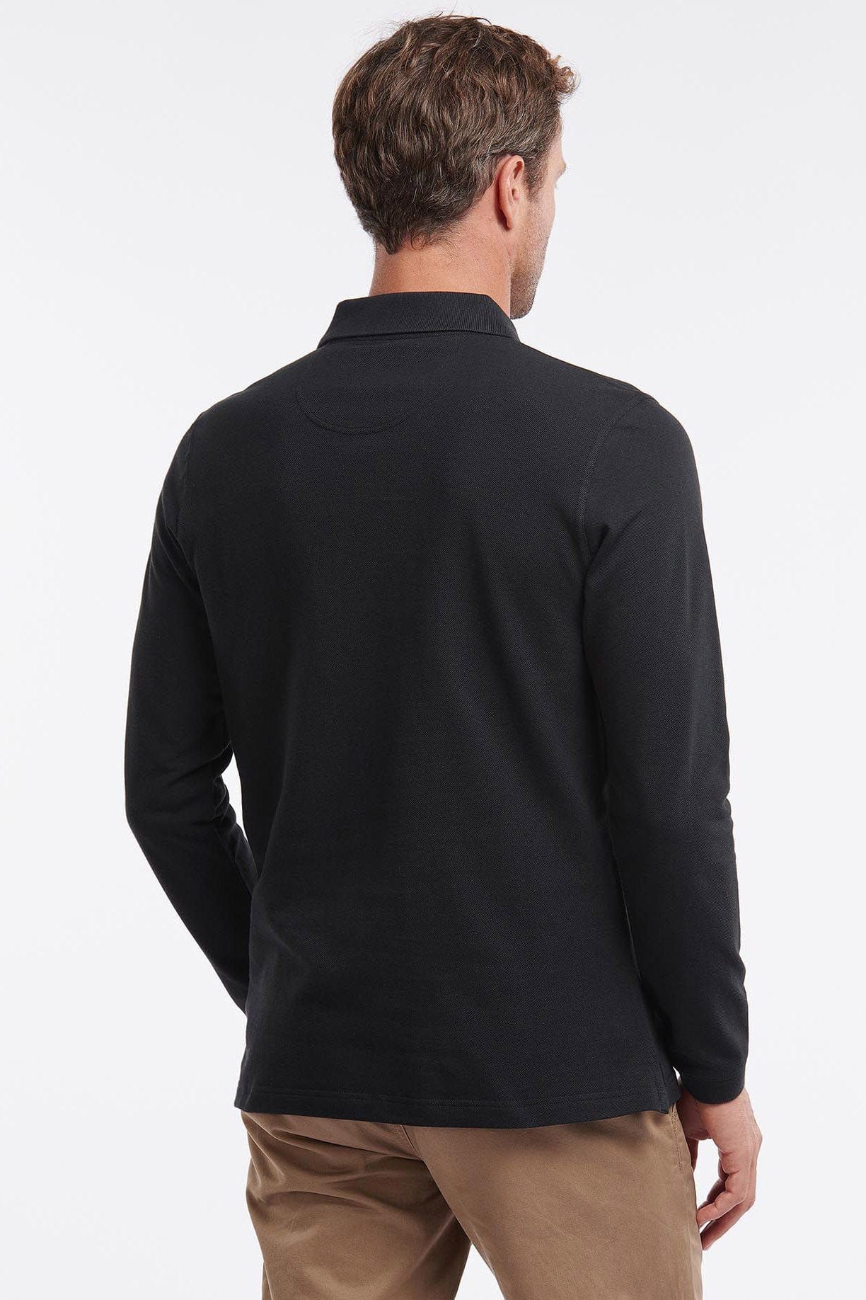 Essential Long Sleeve Sports Polo Shirt - Black - Image 3