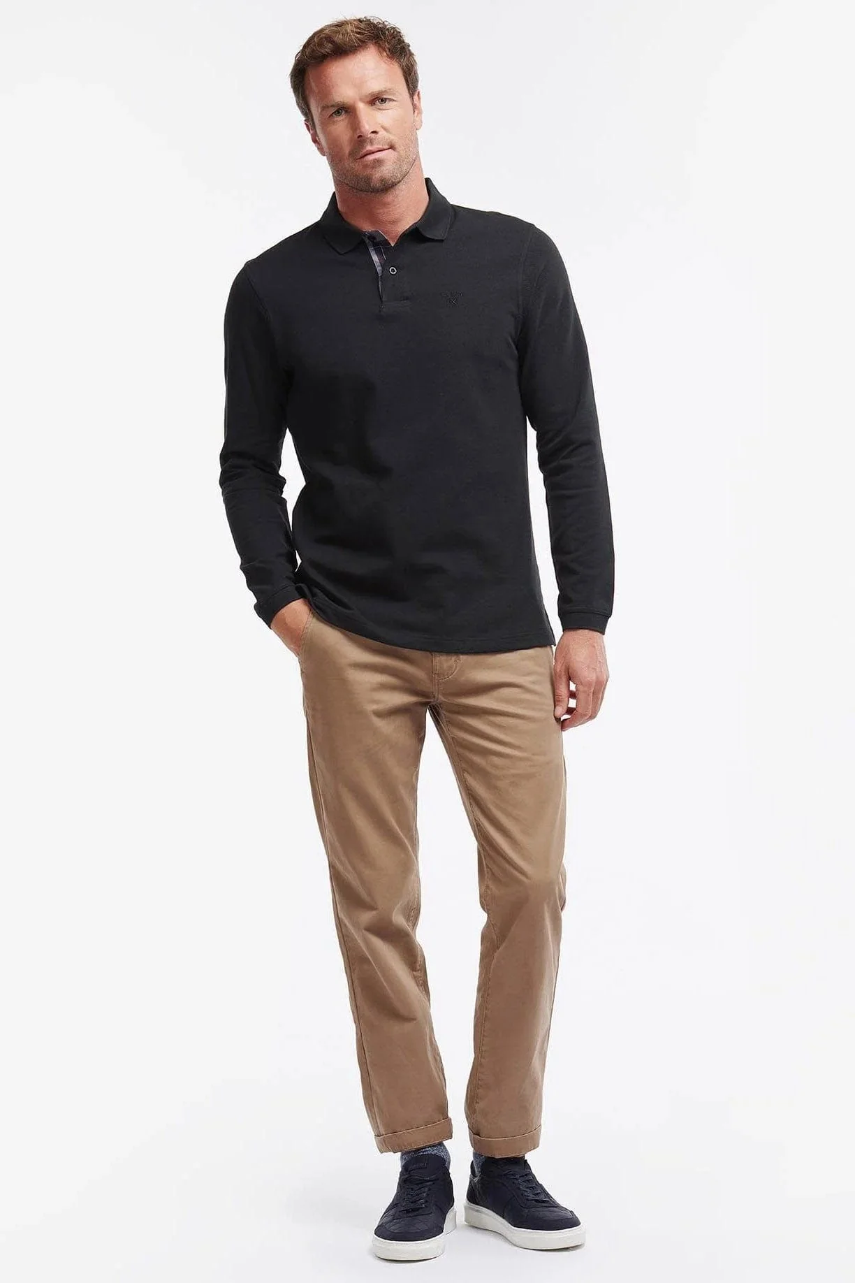Essential Long Sleeve Sports Polo Shirt - Black - Image 4