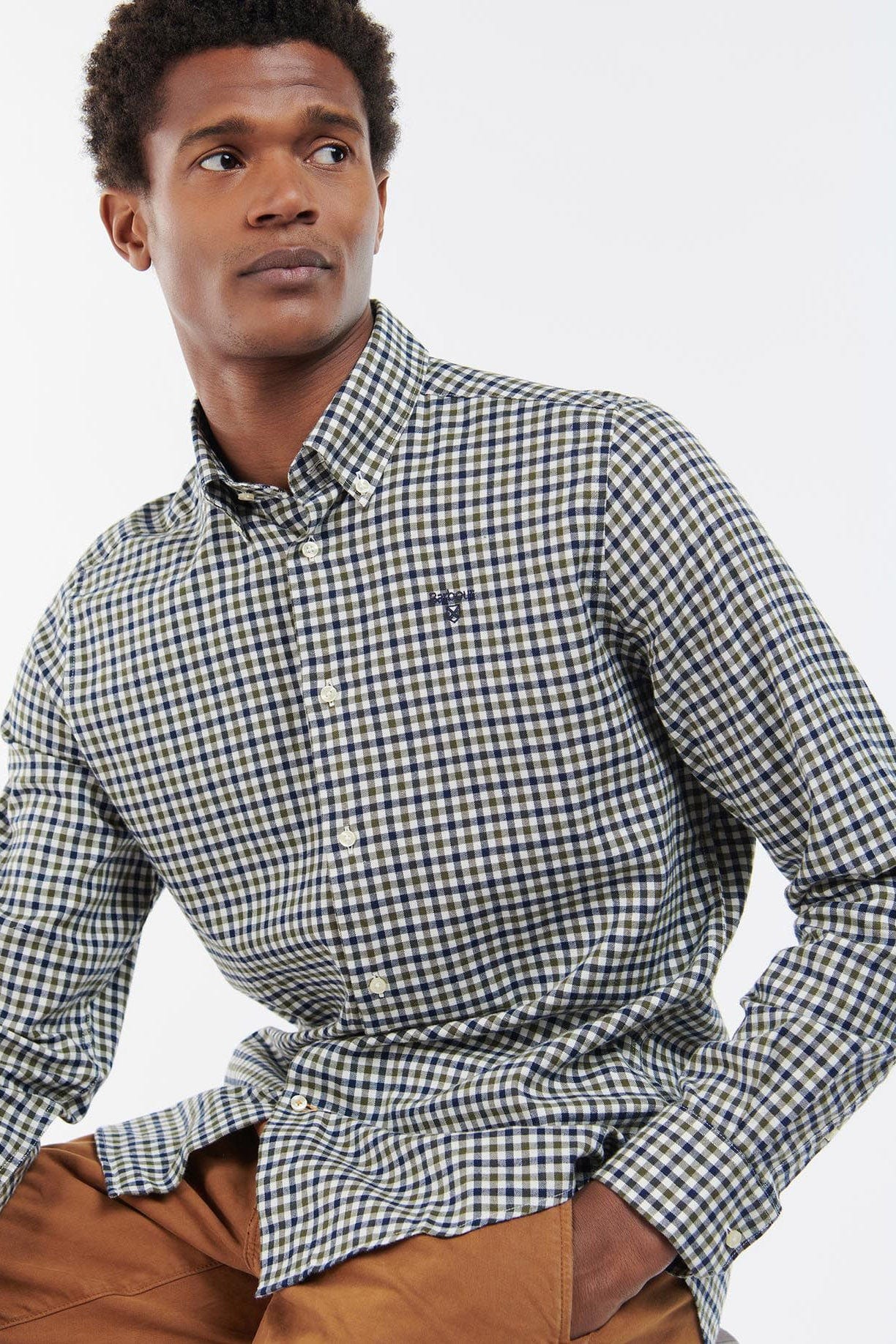Finkle Tailored Gingham Shirt - Olive - Image 5